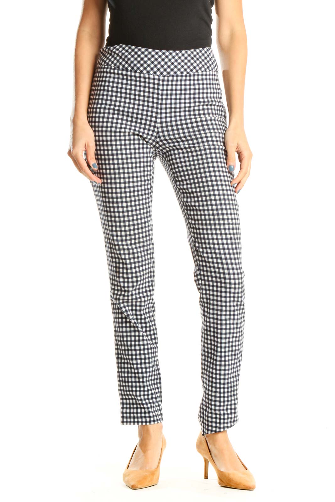 White Black Checkered Classic Trousers Front
