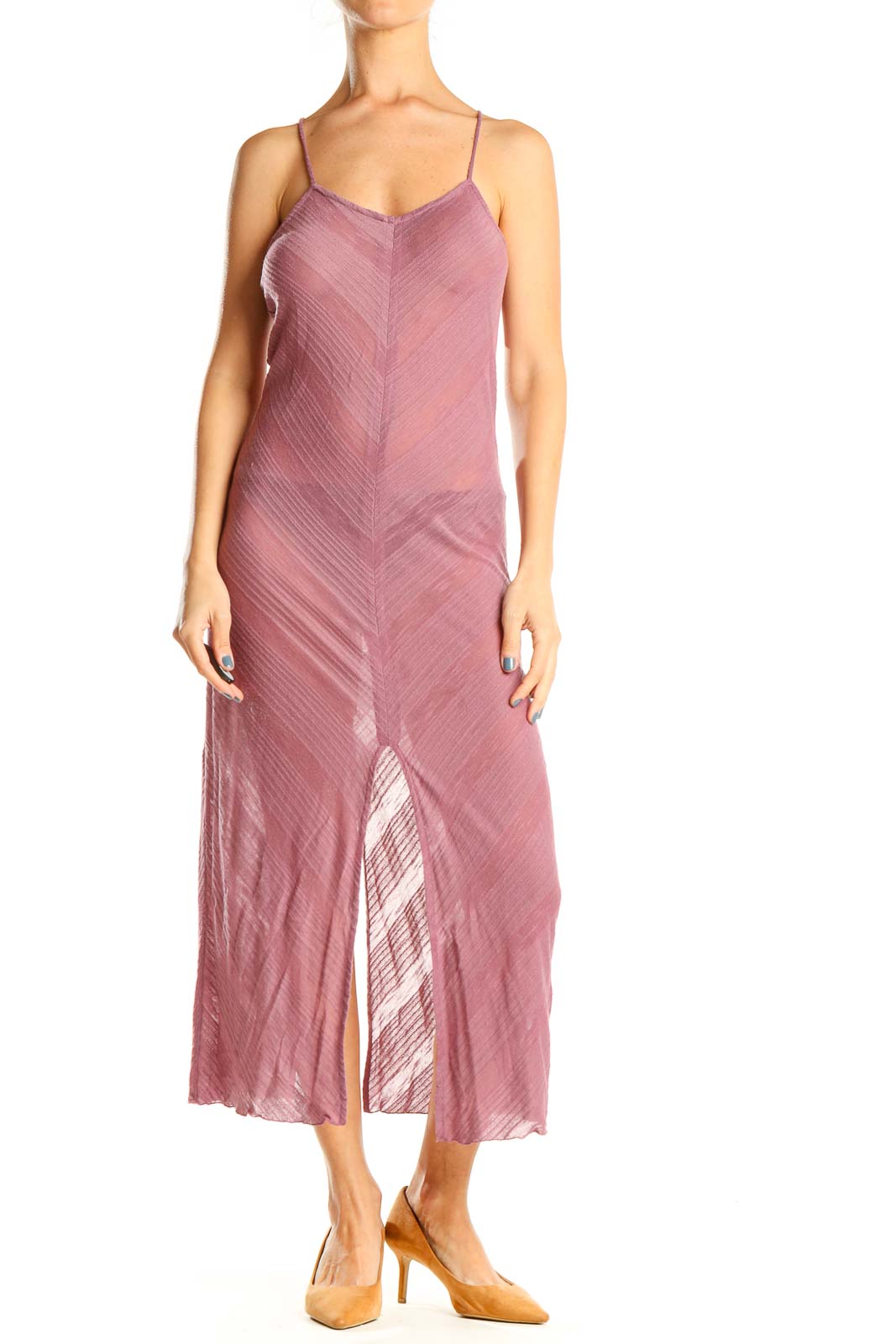 Pink Textured Bohemian Beach Cover-Up Dress Front