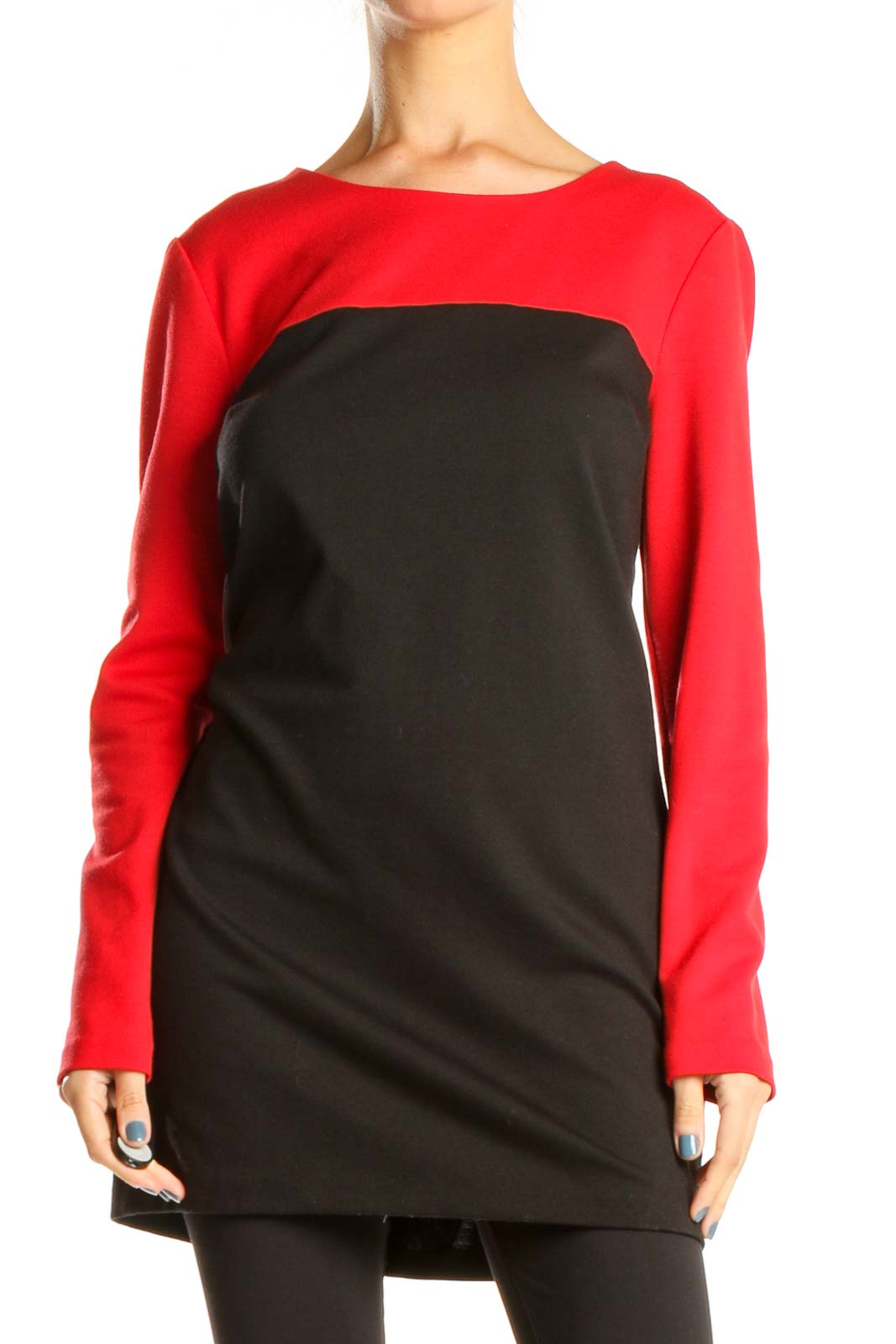 Black Red Colorblock Sheath Dress Front