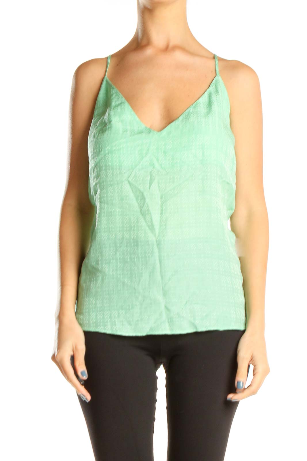 Green Printed Chic Tank Top Front
