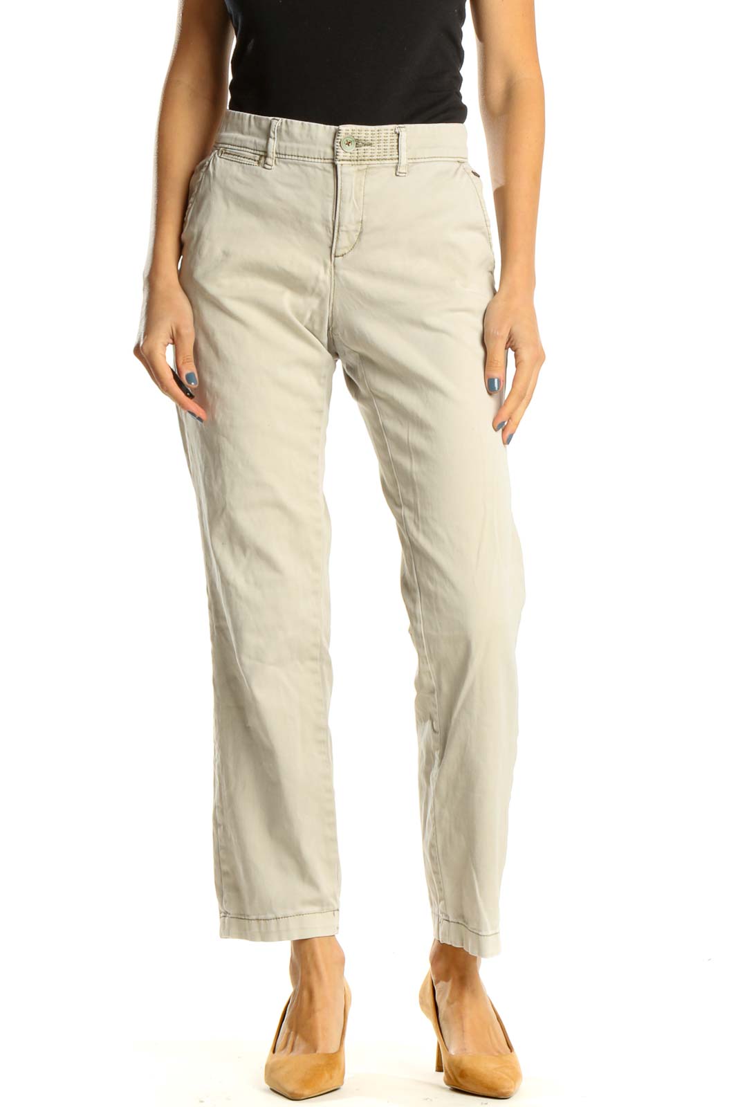 Beige Casual Trousers Front