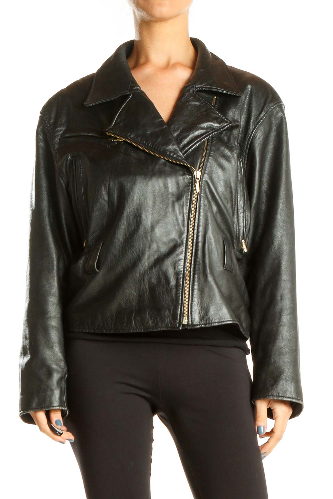 Black Leather Motorcycle Jacket Front