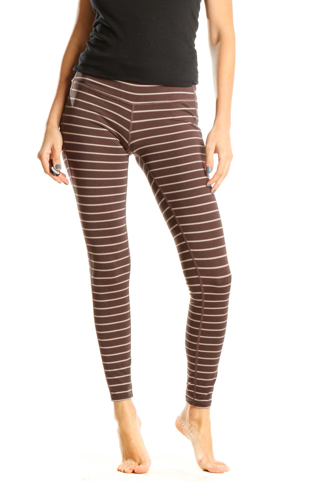Brown Striped All Day Wear Leggings Front