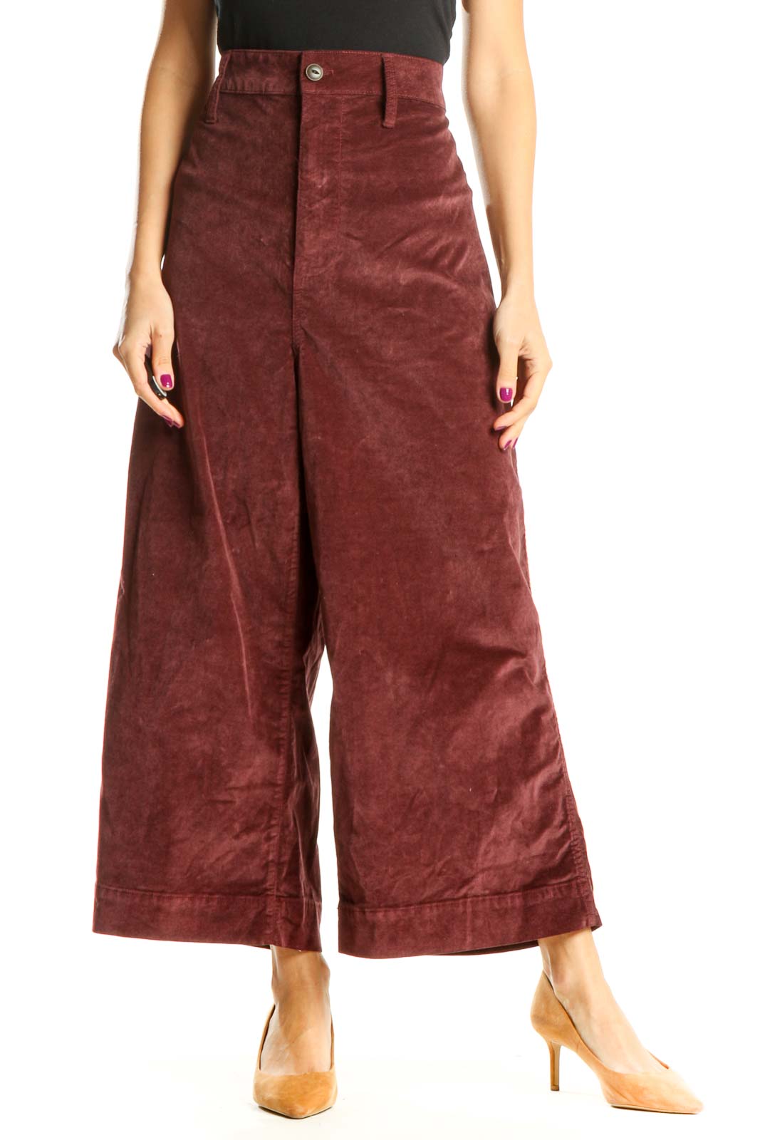 Red Textured Chic Palazzo Pants Front
