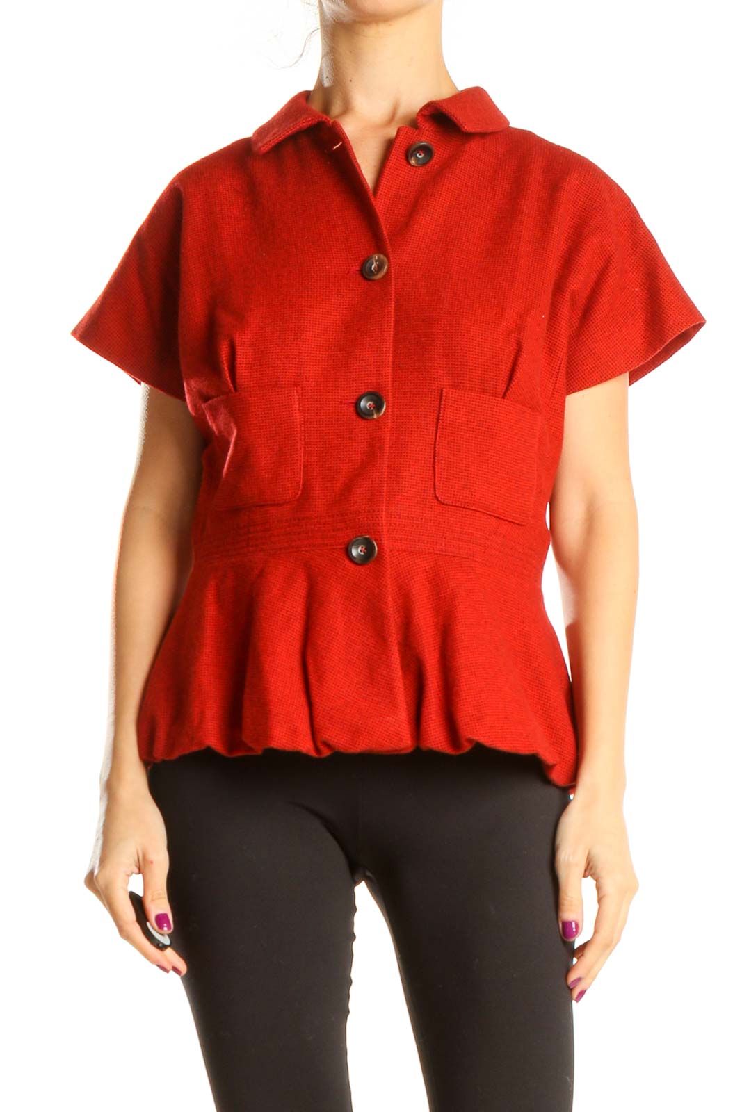 Red Short Sleeve Retro Mini Coat Front