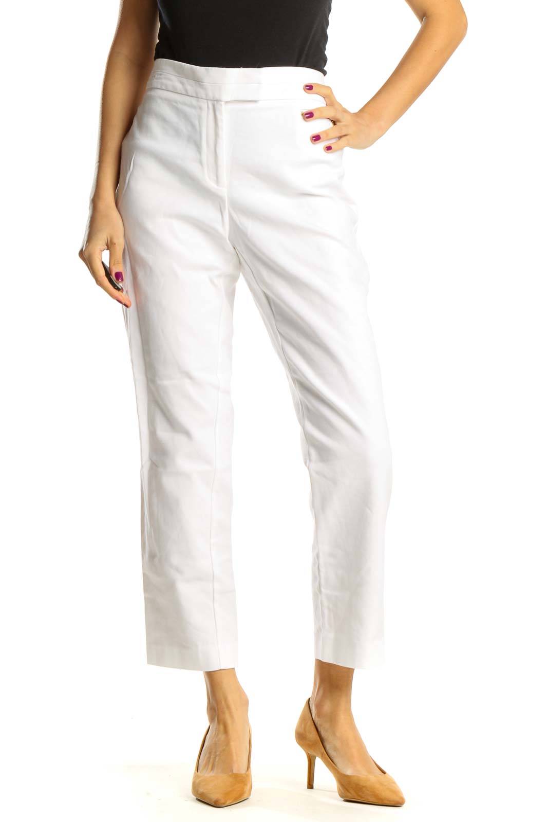 White All Day Wear Cropped Trousers Front