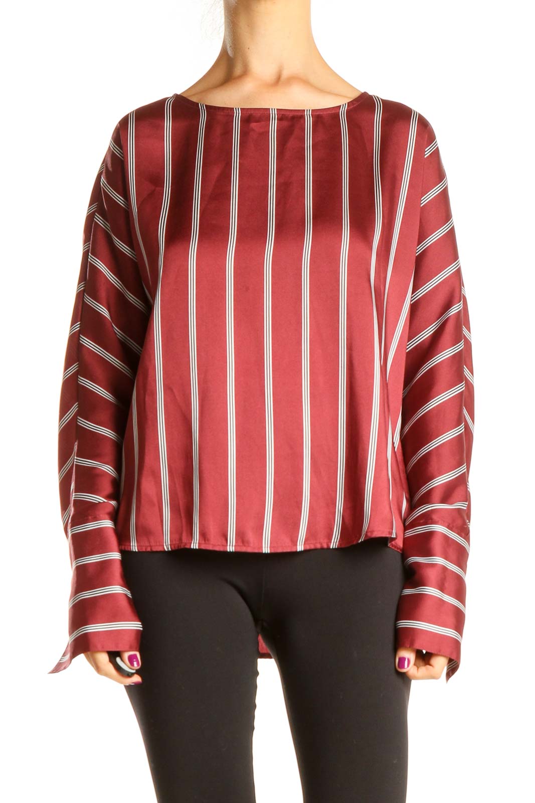 Red Striped Holiday Blouse Front