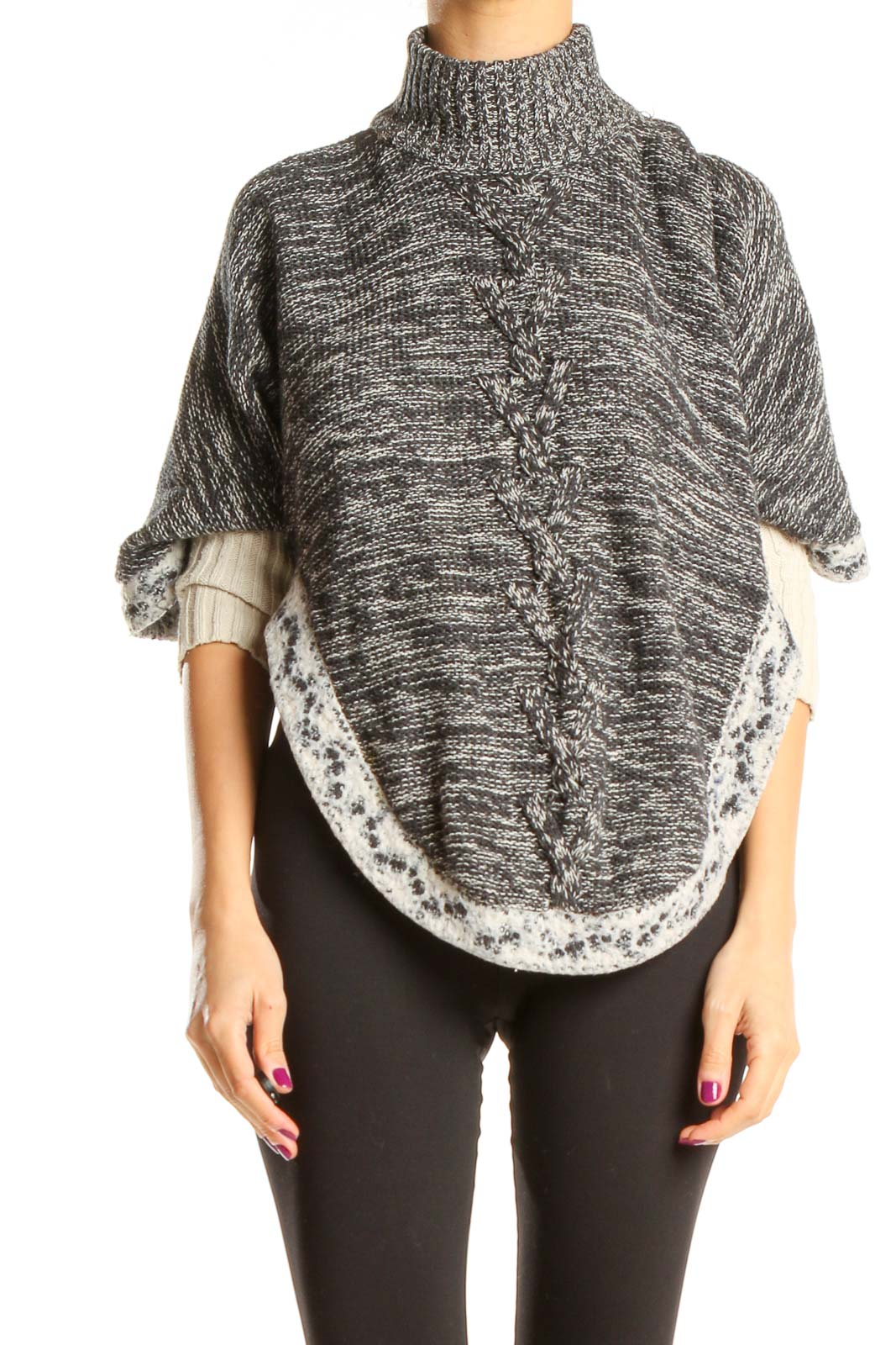 Gray All Day Wear Shawl Sweater Front