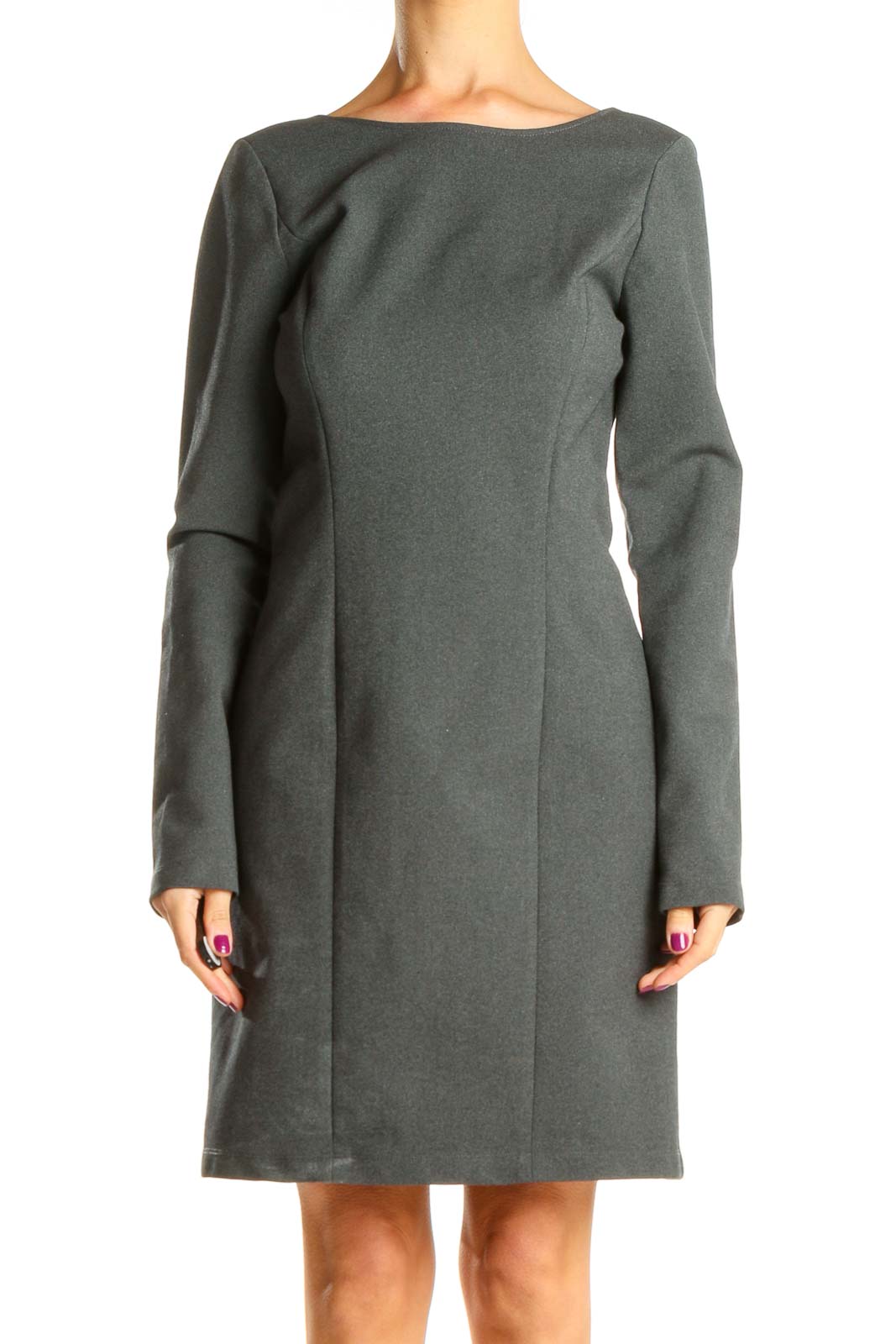 Gray Structured Work A-Line Dress Front