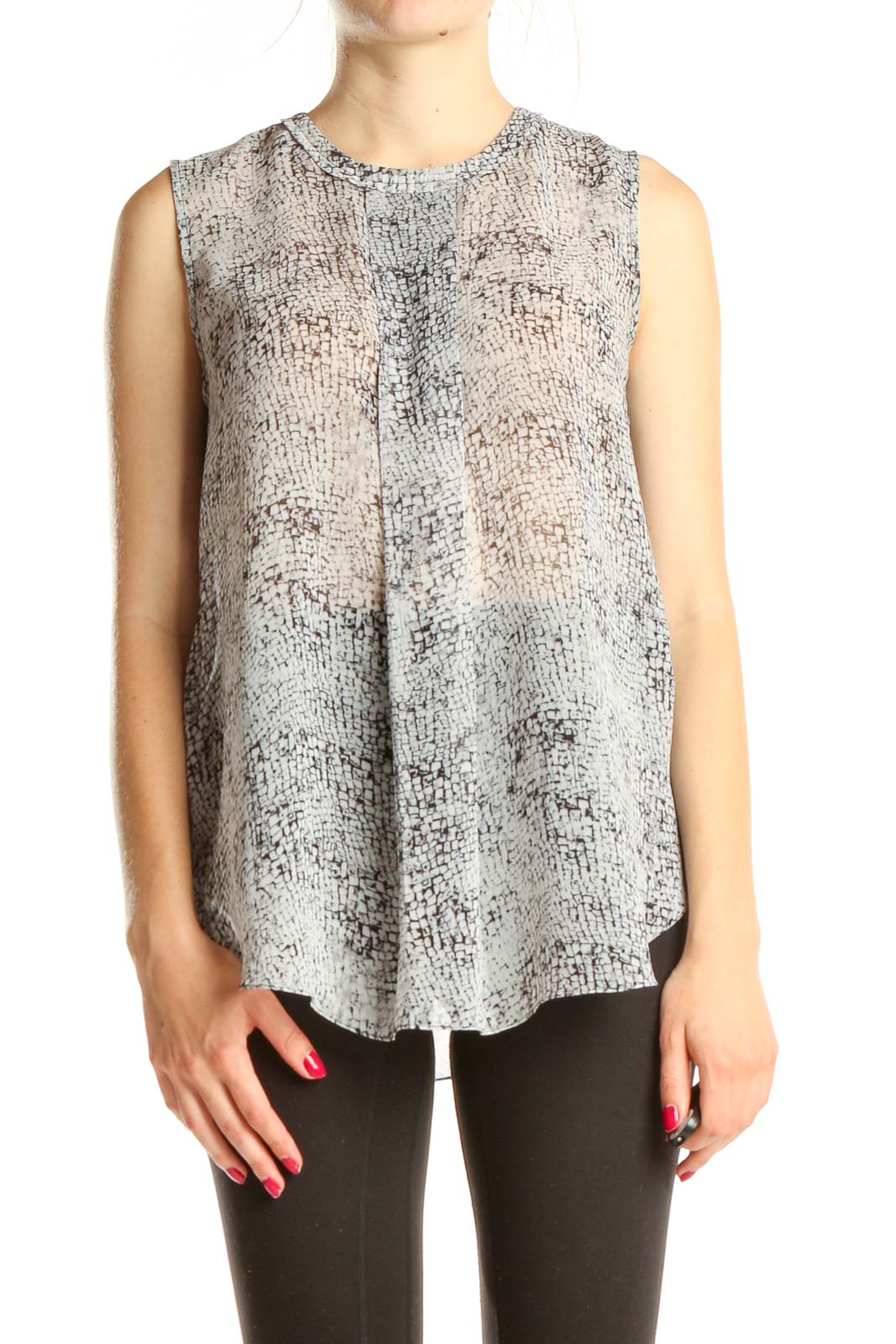Gray Printed Blouse Front