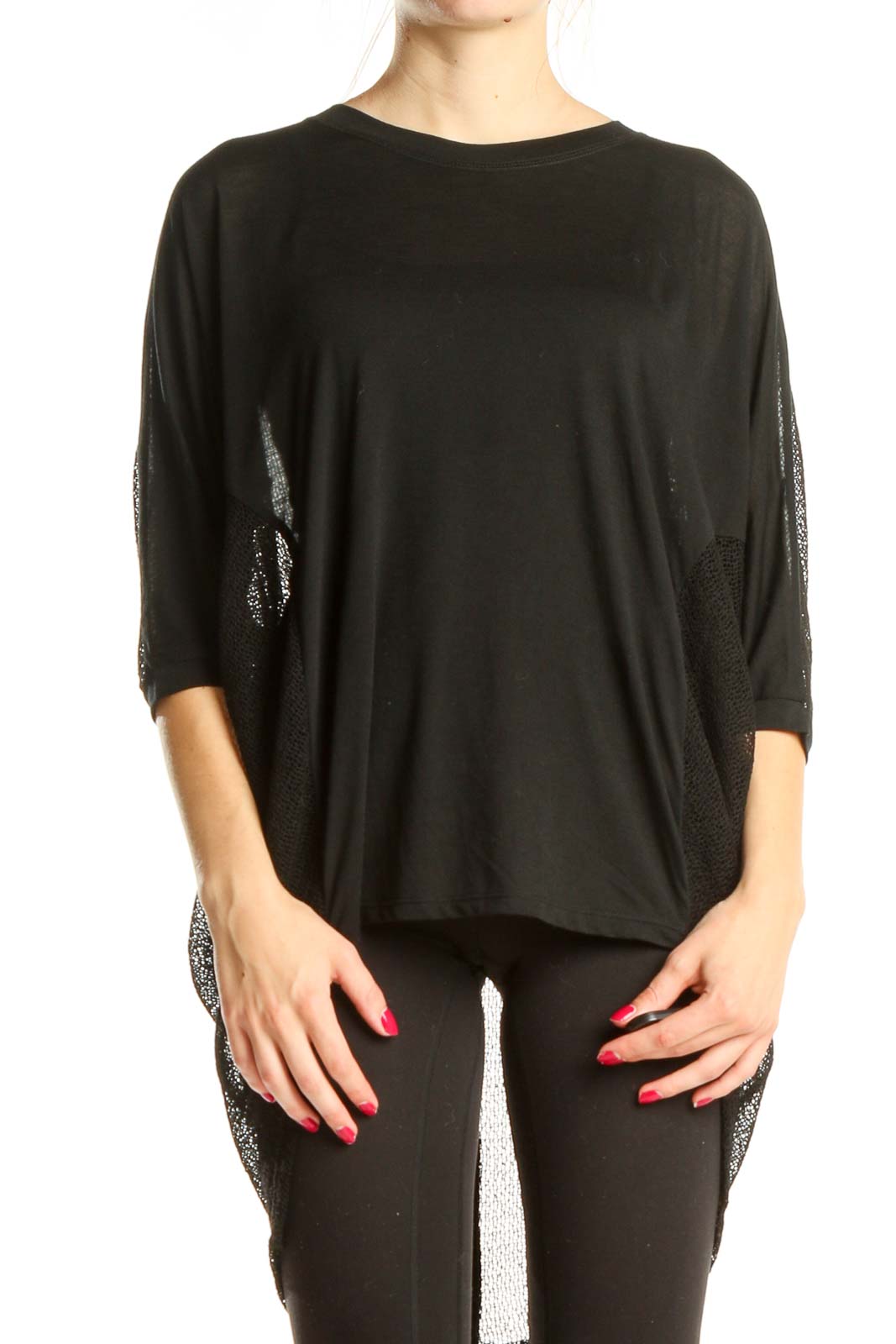 Black Casual Top With Back Mesh Detail Front