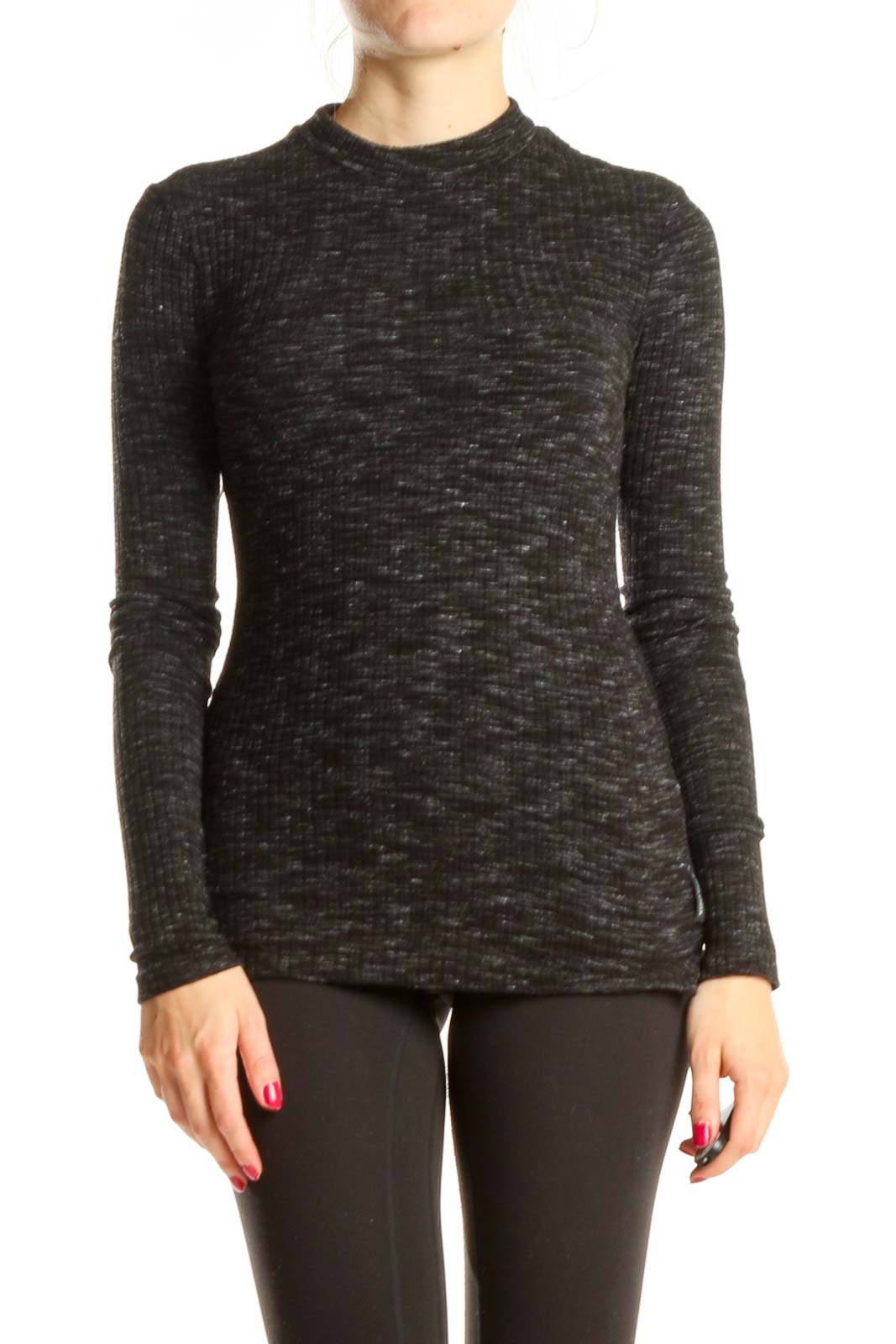 Black Gray Classic Fitted Turtleneck Front