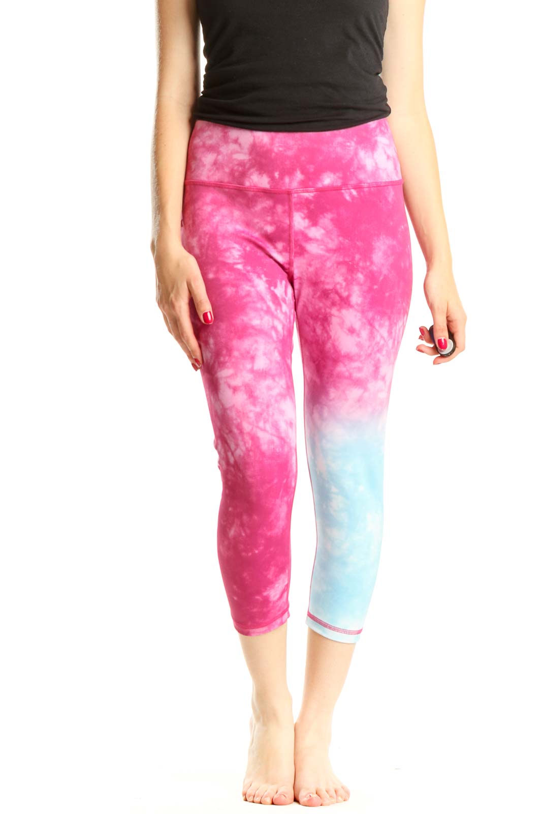 Pink Blue Tie And Dye Activewear Leggings Front