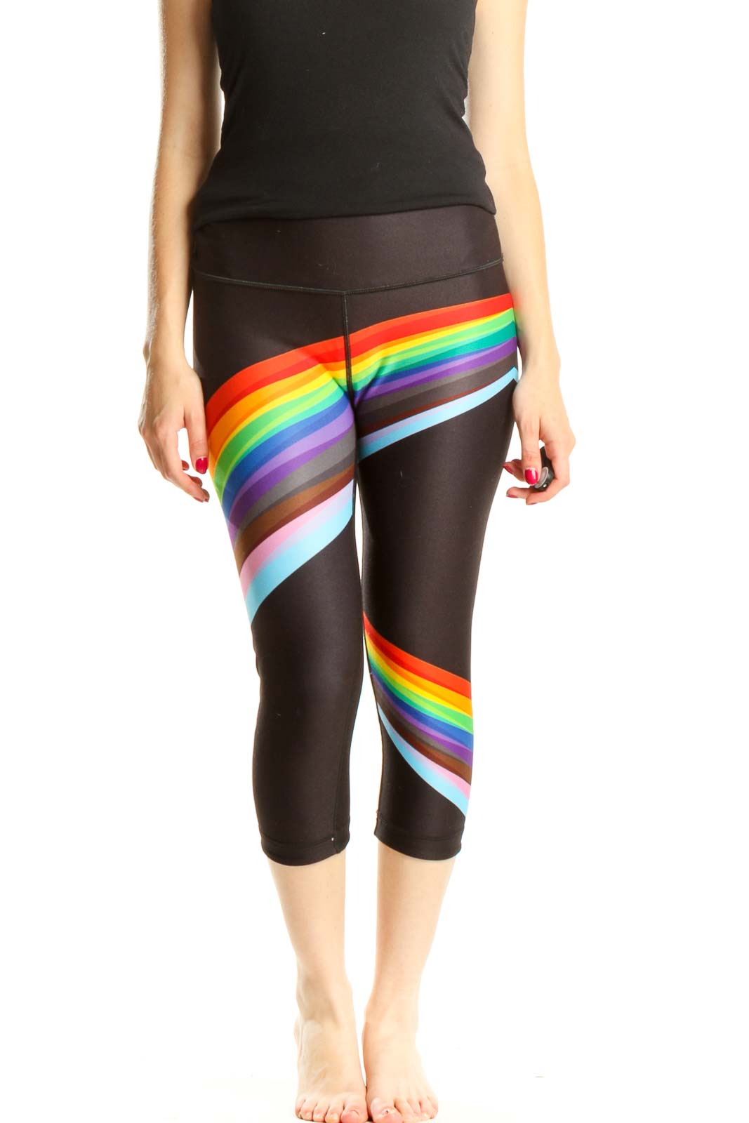 Black Rainbow Striped Activewear Leggings Front