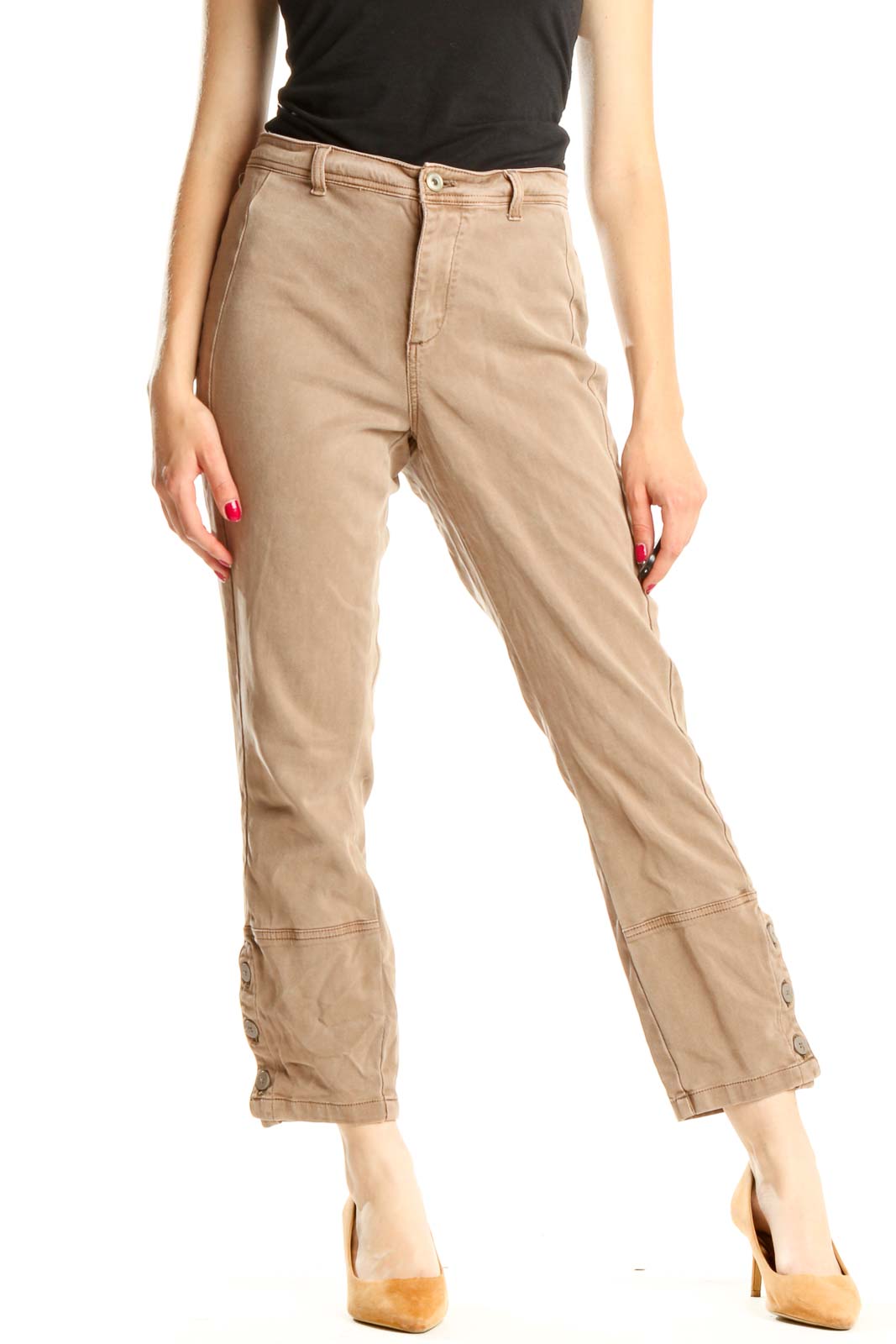 Tan Classic Cropped Cargos Pants Front