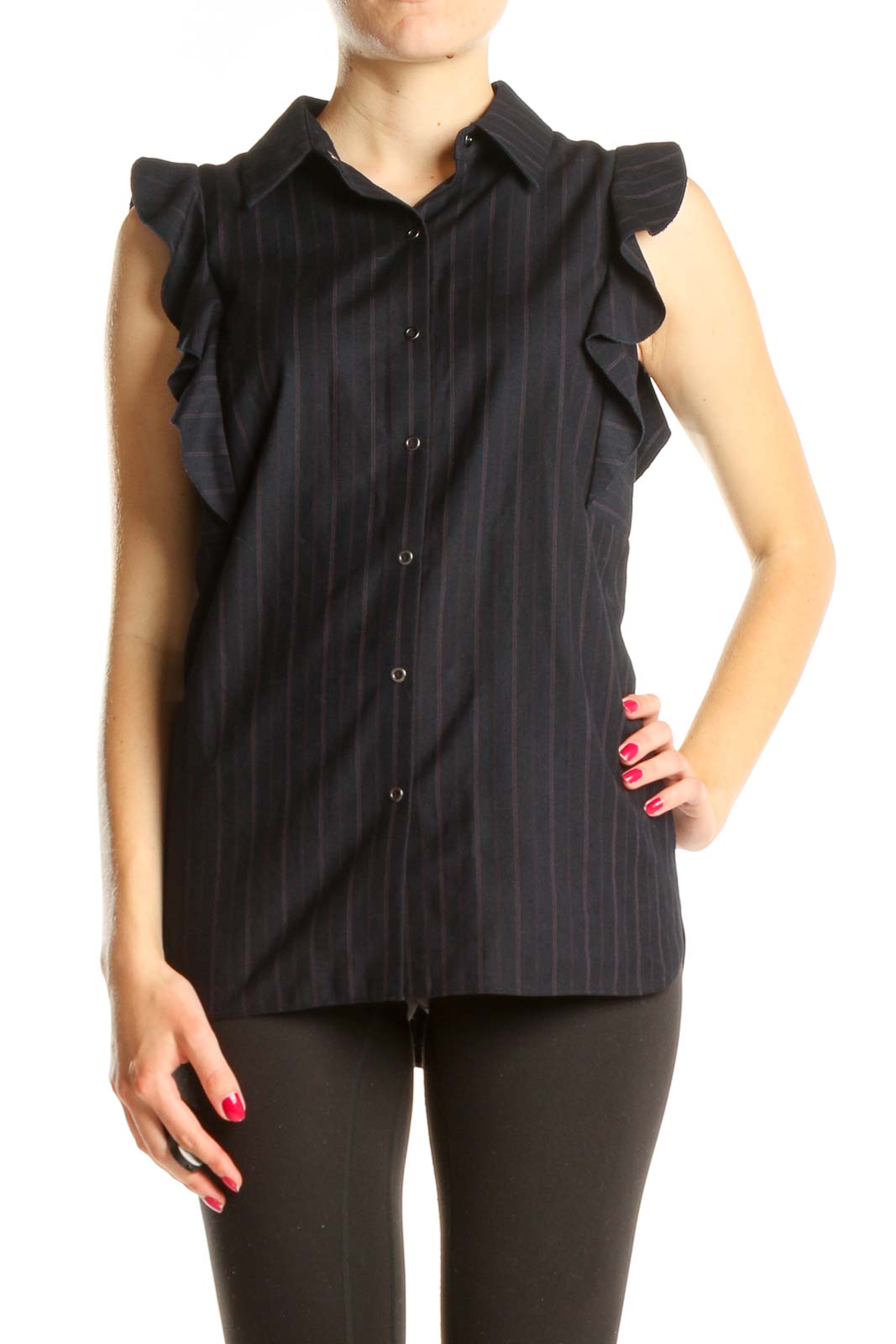 Black Striped Chic Structured Blouse Front