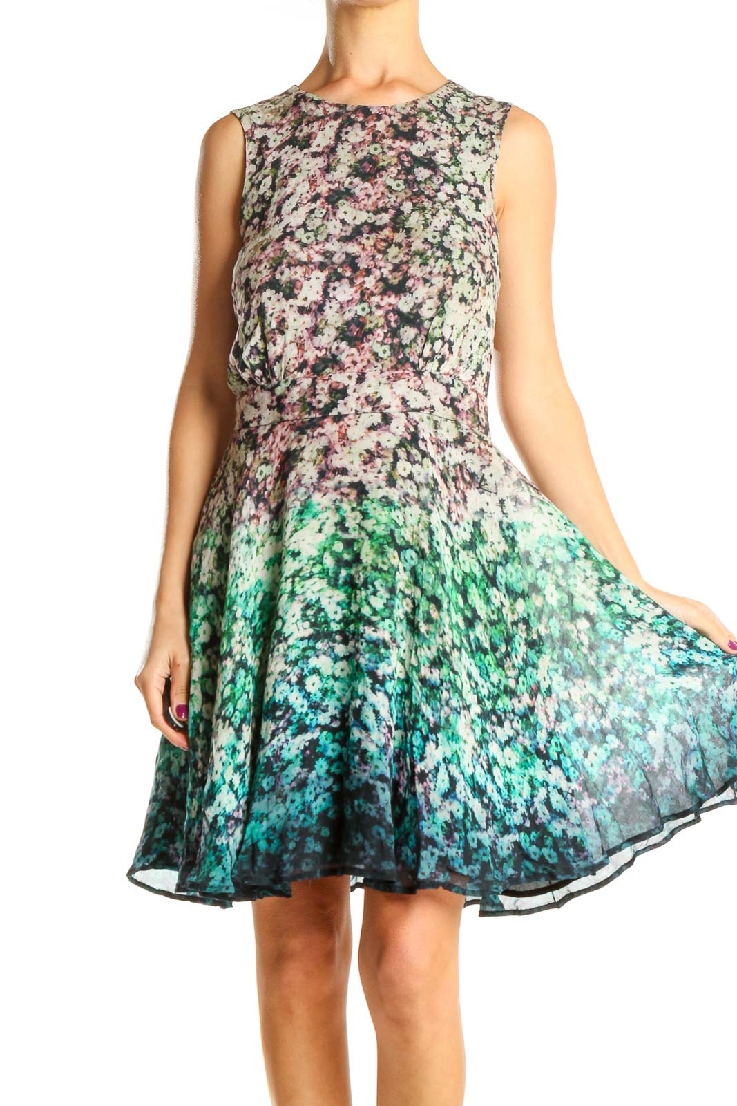 Multicolor Floral Print Day Fit & Flare Dress Front