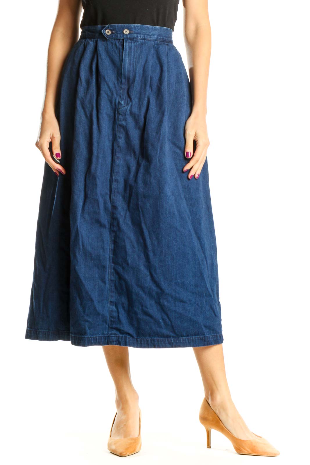 Blue Retro Denim A-Line Skirt Front