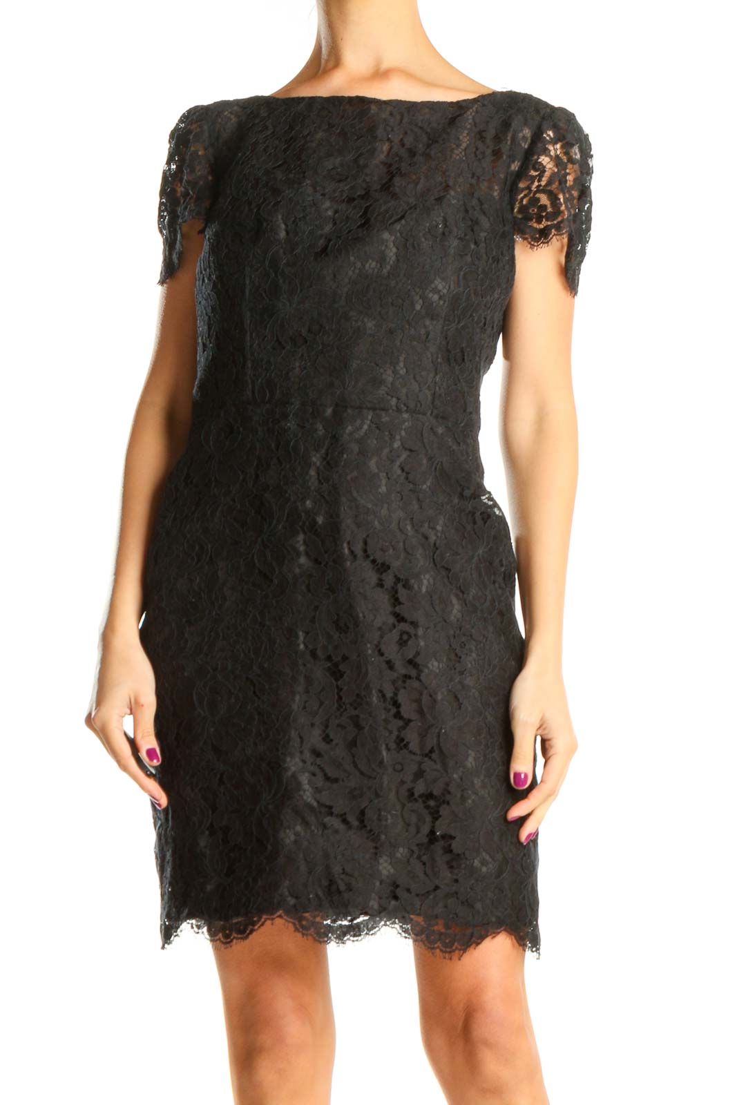 Black Lace Cocktail Sheath Dress Front