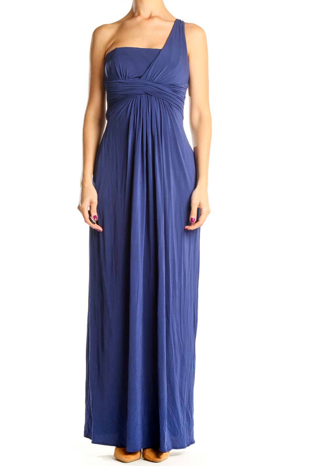 Blue One Shoulder Formal Column Dress Front