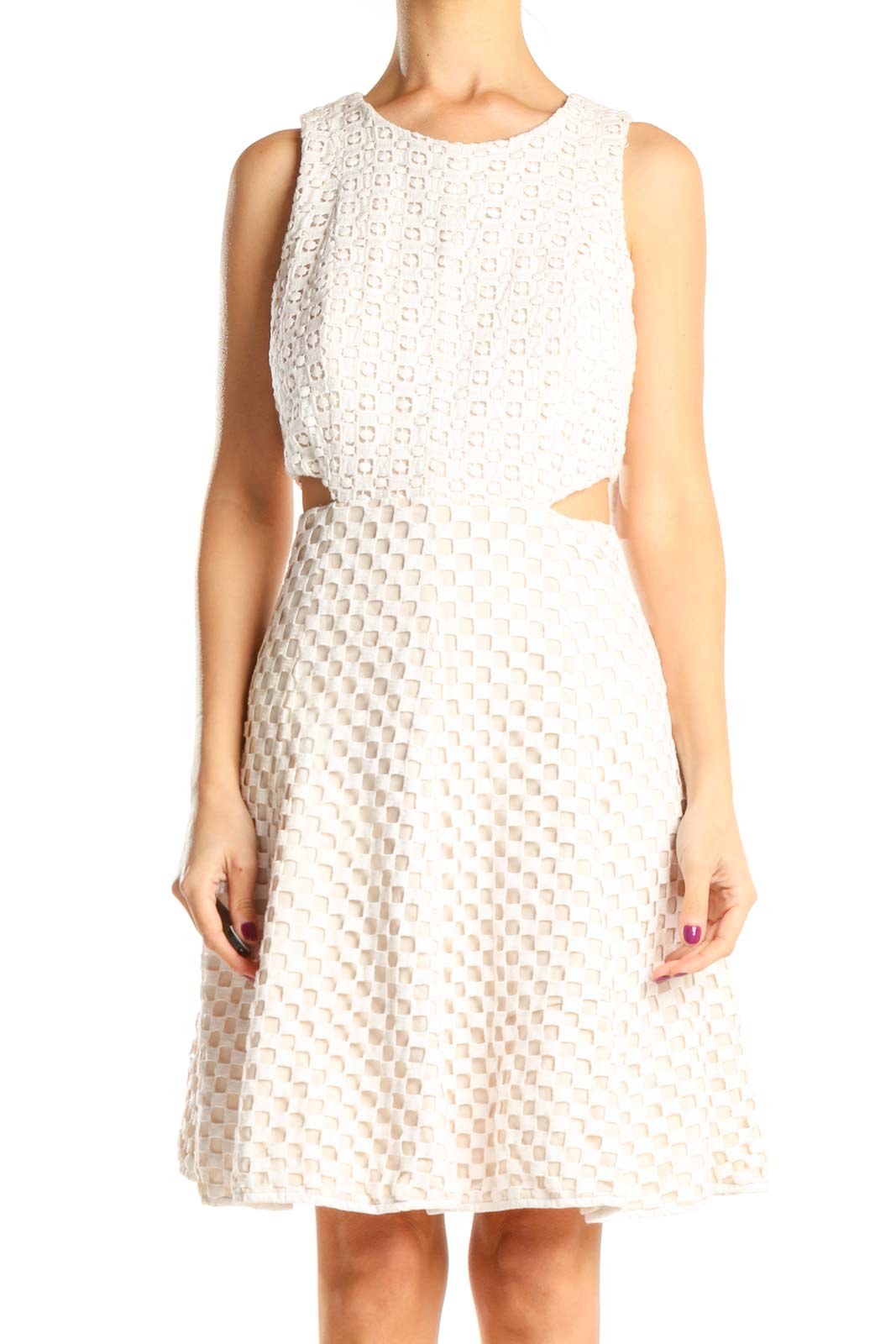 White Eyelet Classic Cutout Fit & Flare Dress Front