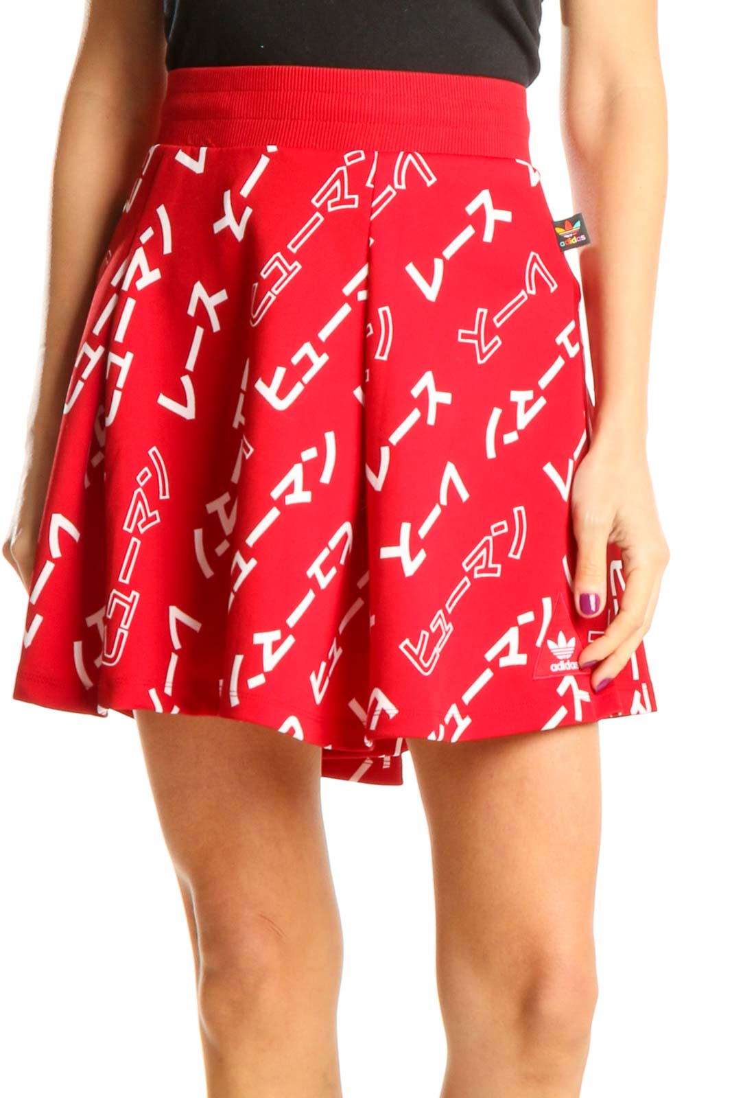 Red Printed Activewear A-Line Skirt Front