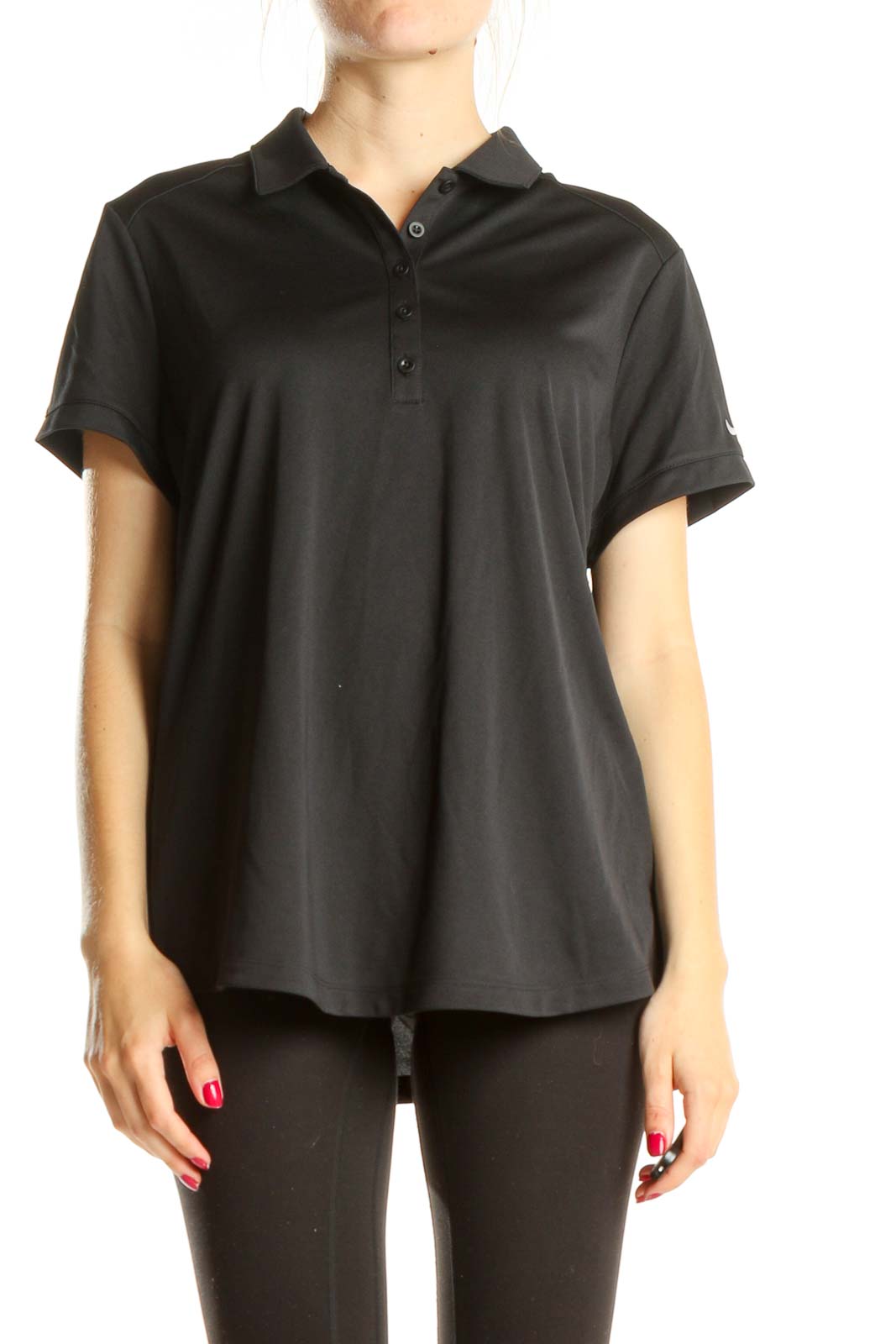 Black Activewear Polo Top Front