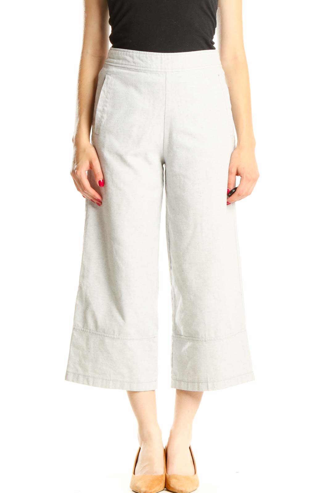 White All Day Wear Culottes Pants Front