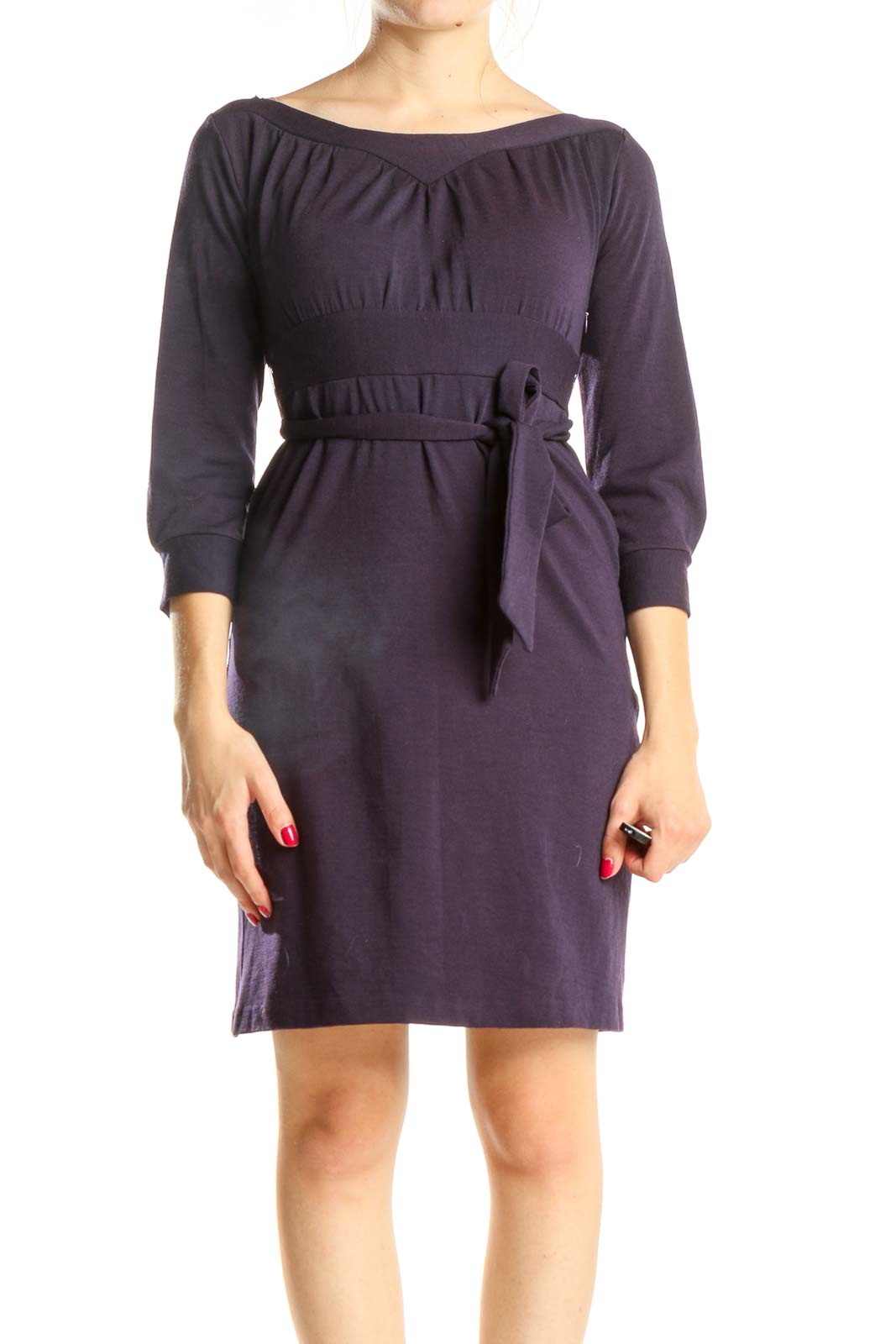 Purple Tie Waist Vintage Wool Sheath Dress Front