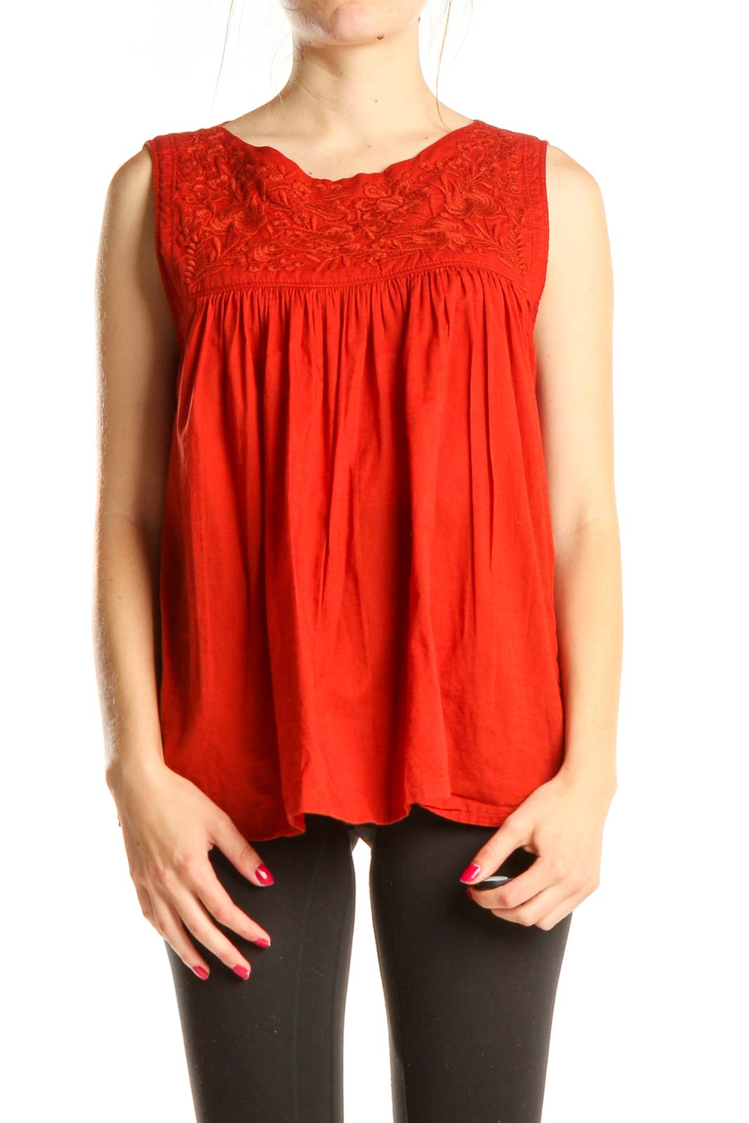 Red Embroidered Holiday Top Front