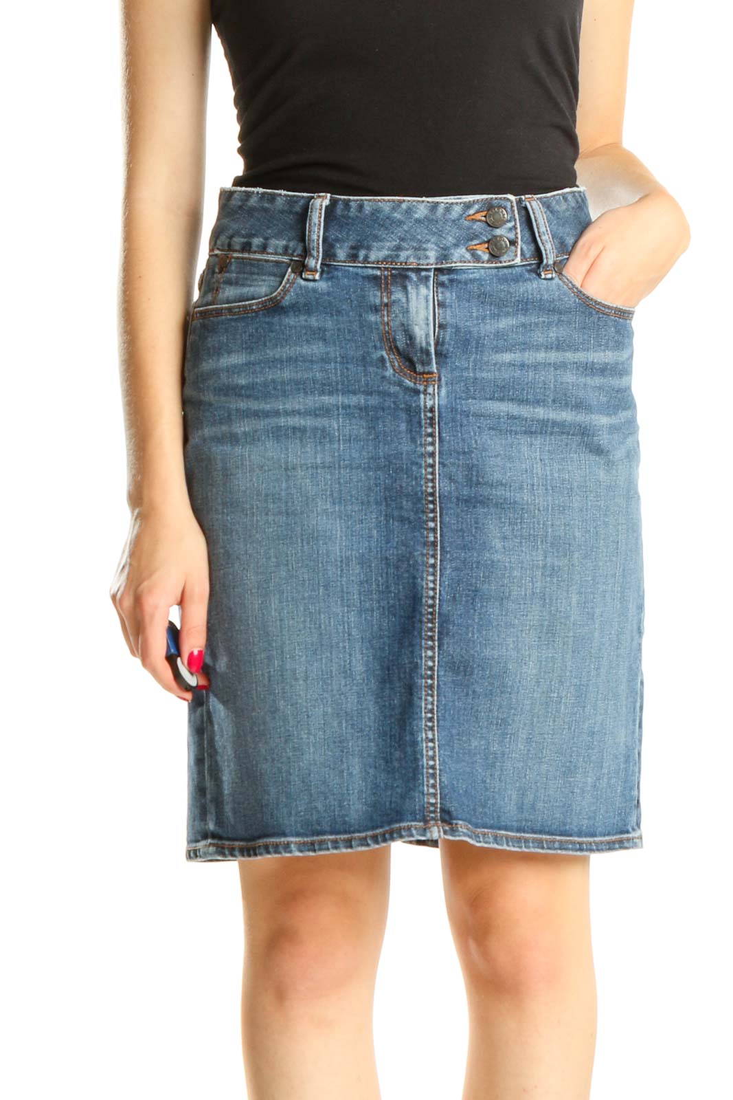 Blue Denim Casual Pencil Skirt Front