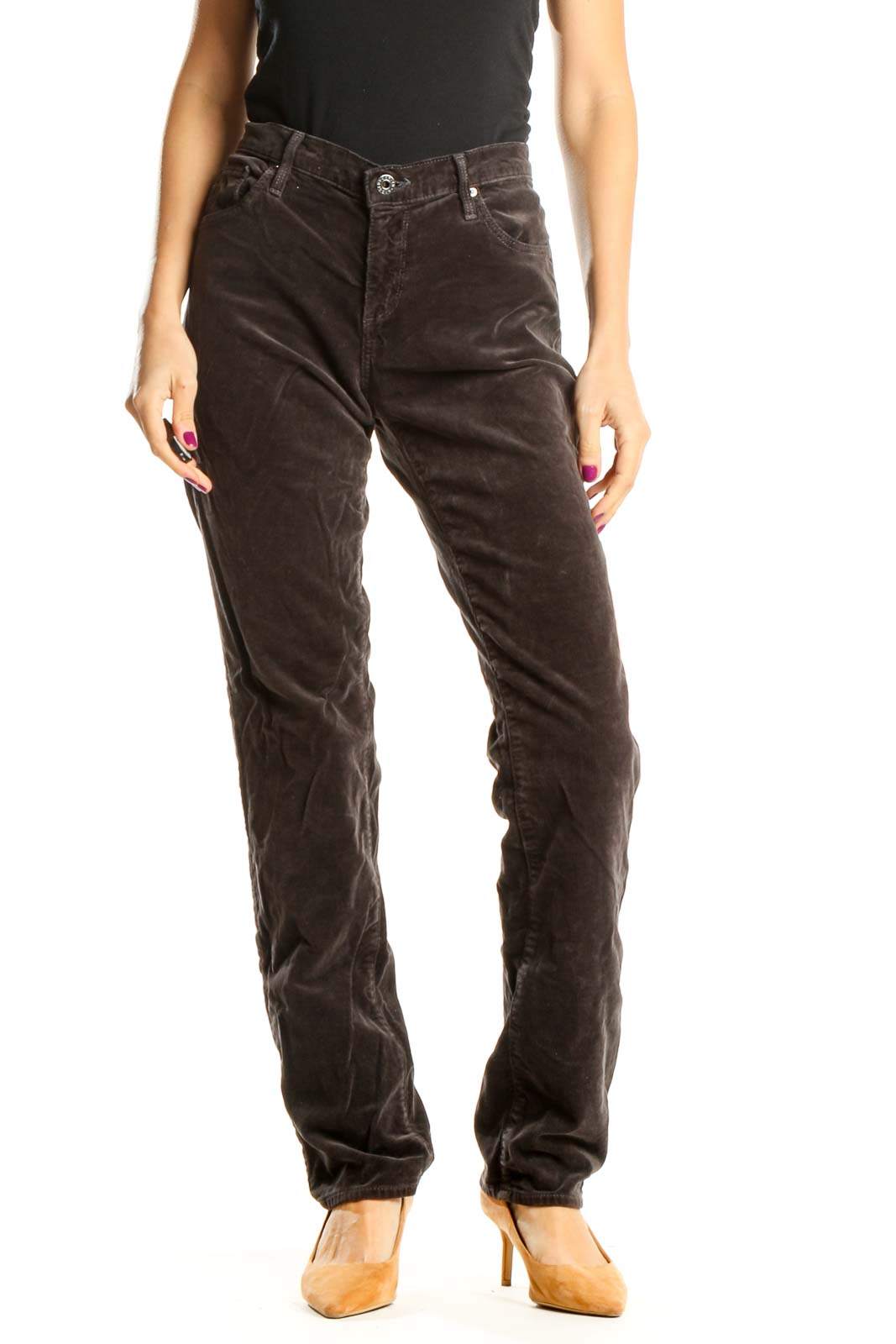 Brown Textured Casual Pants Front
