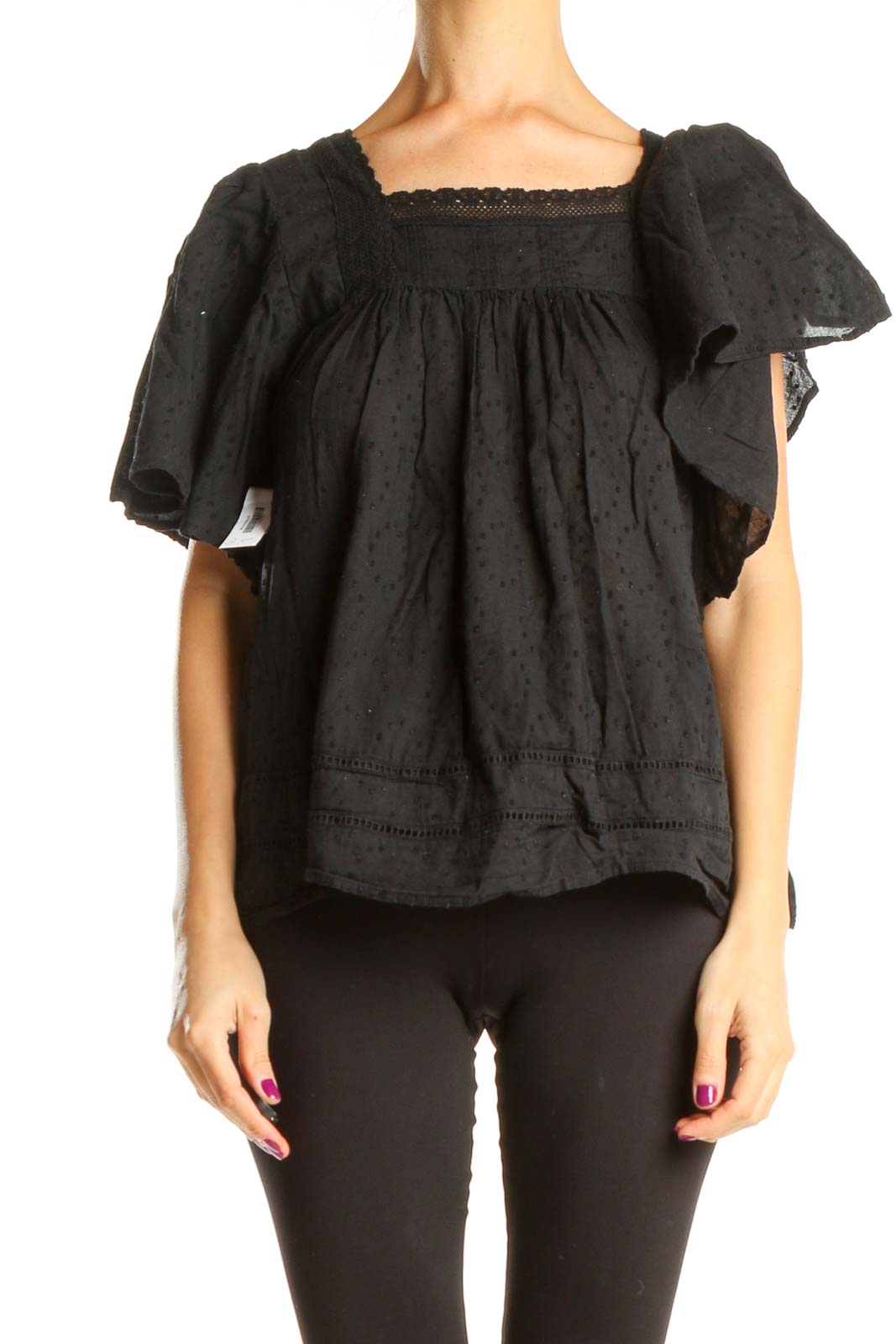 Black Chic Eyelet Lace Top Front
