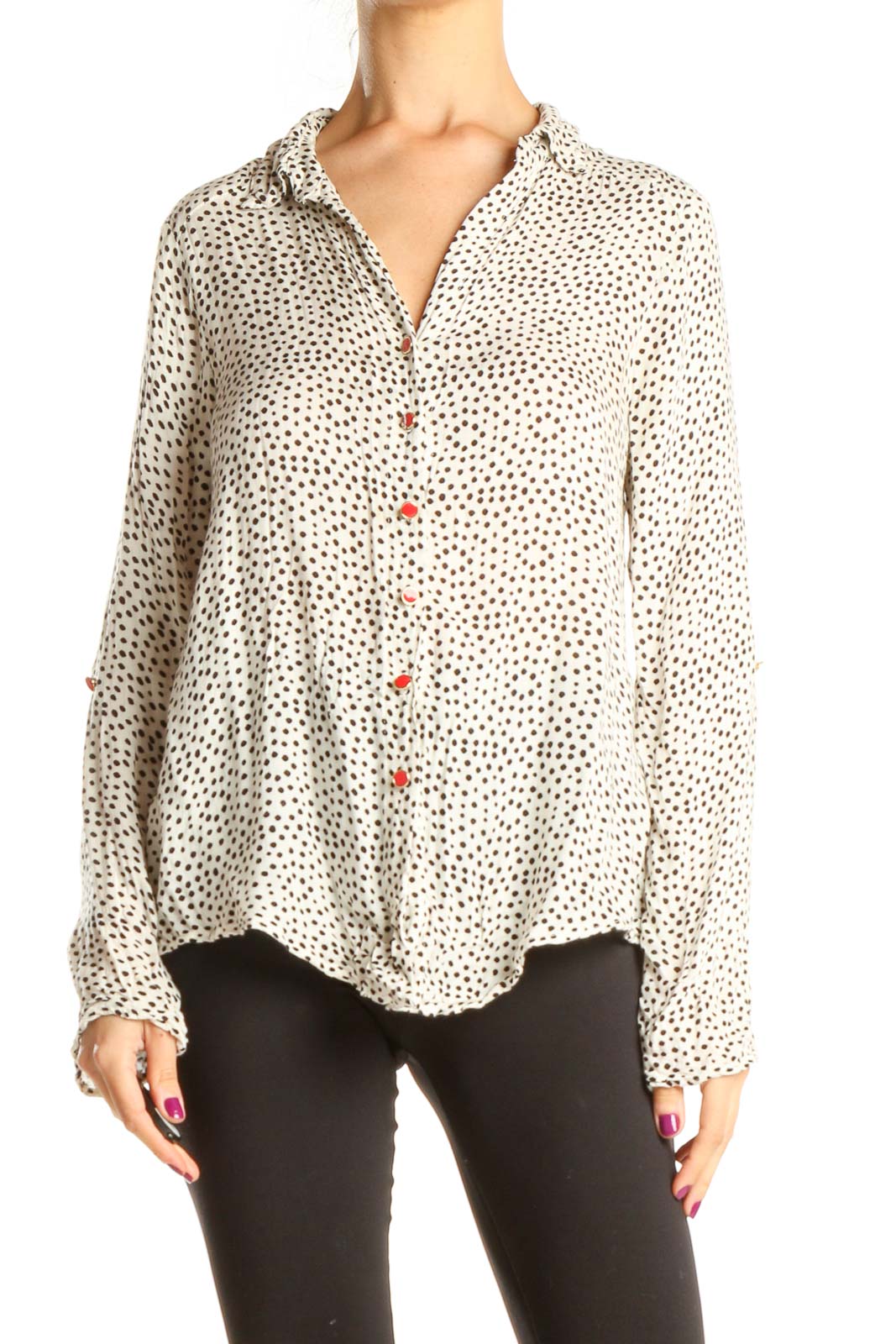 White Black Polka Dot All Day Wear Top Front