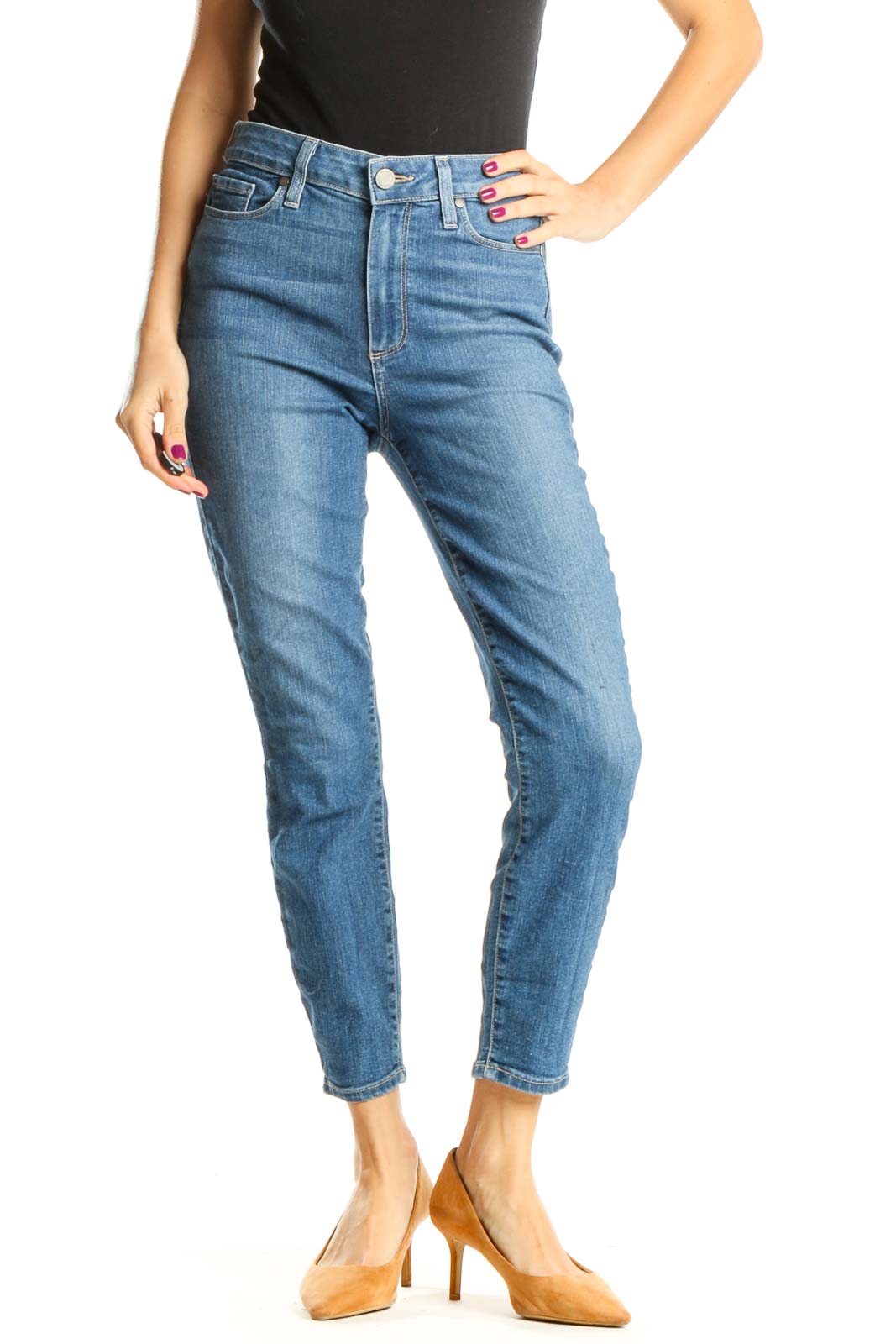 Blue High Waisted Jeans Front