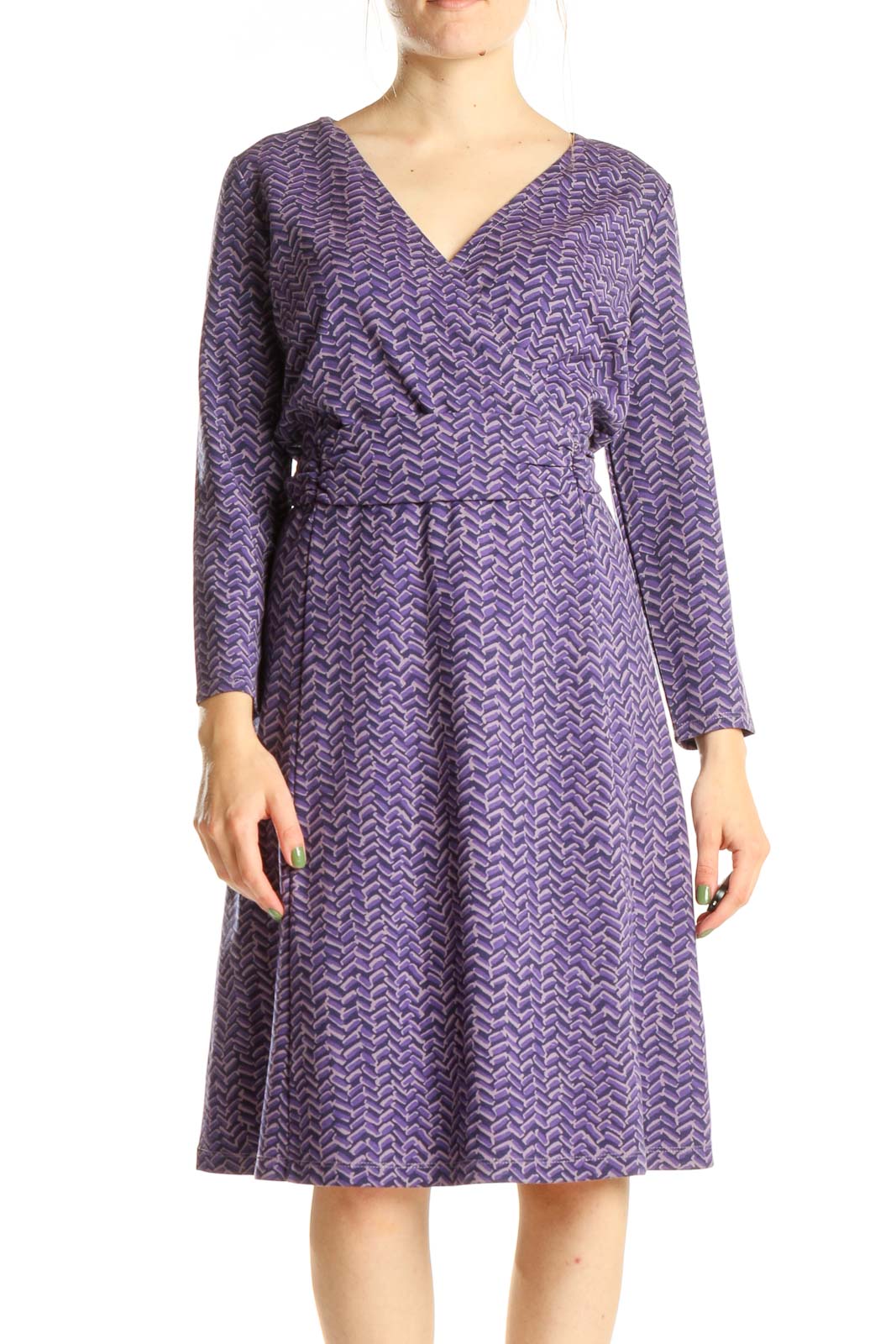 Purple Chevron Print Casual Dress Front