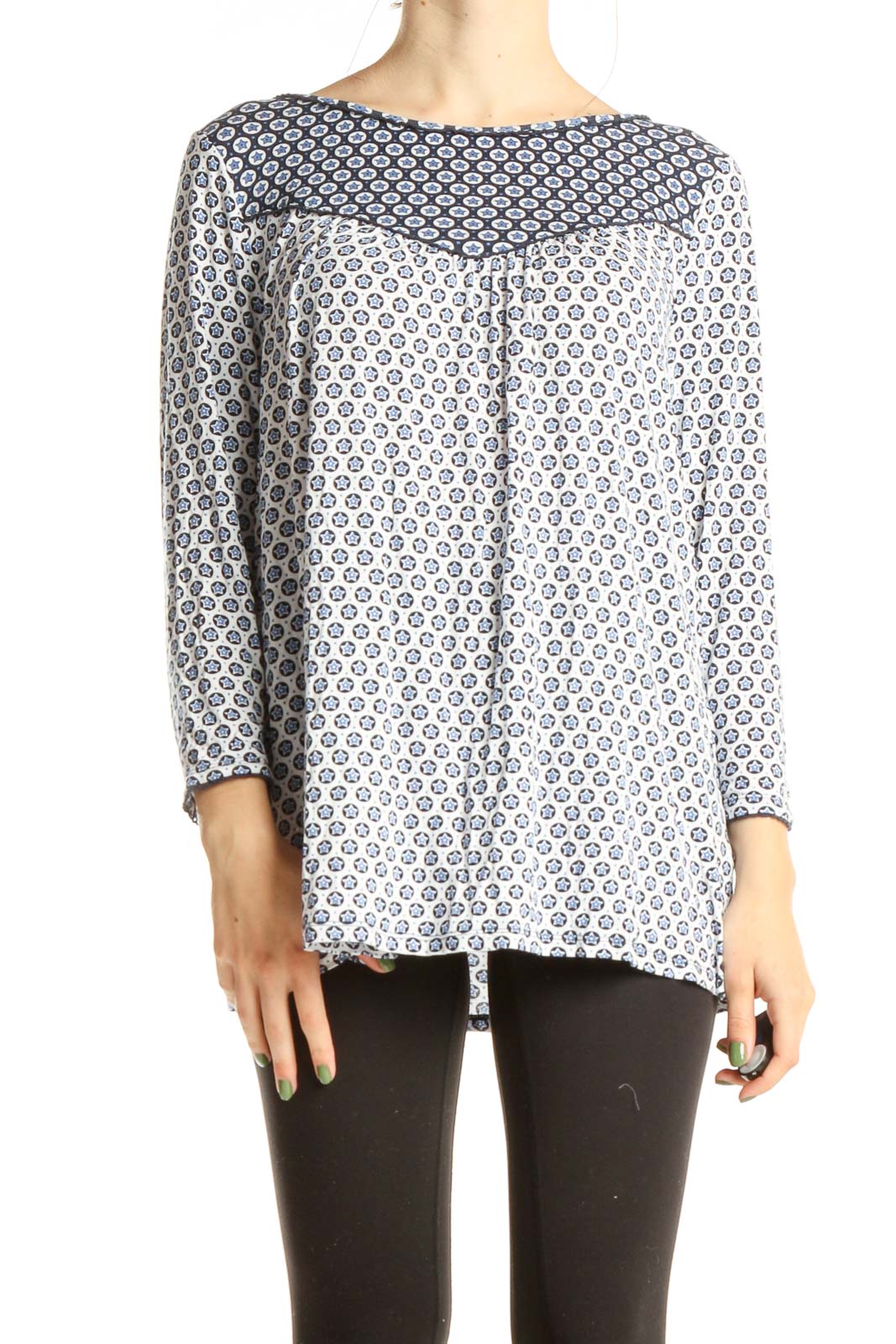 Blue Printed All Day Wear Top Front