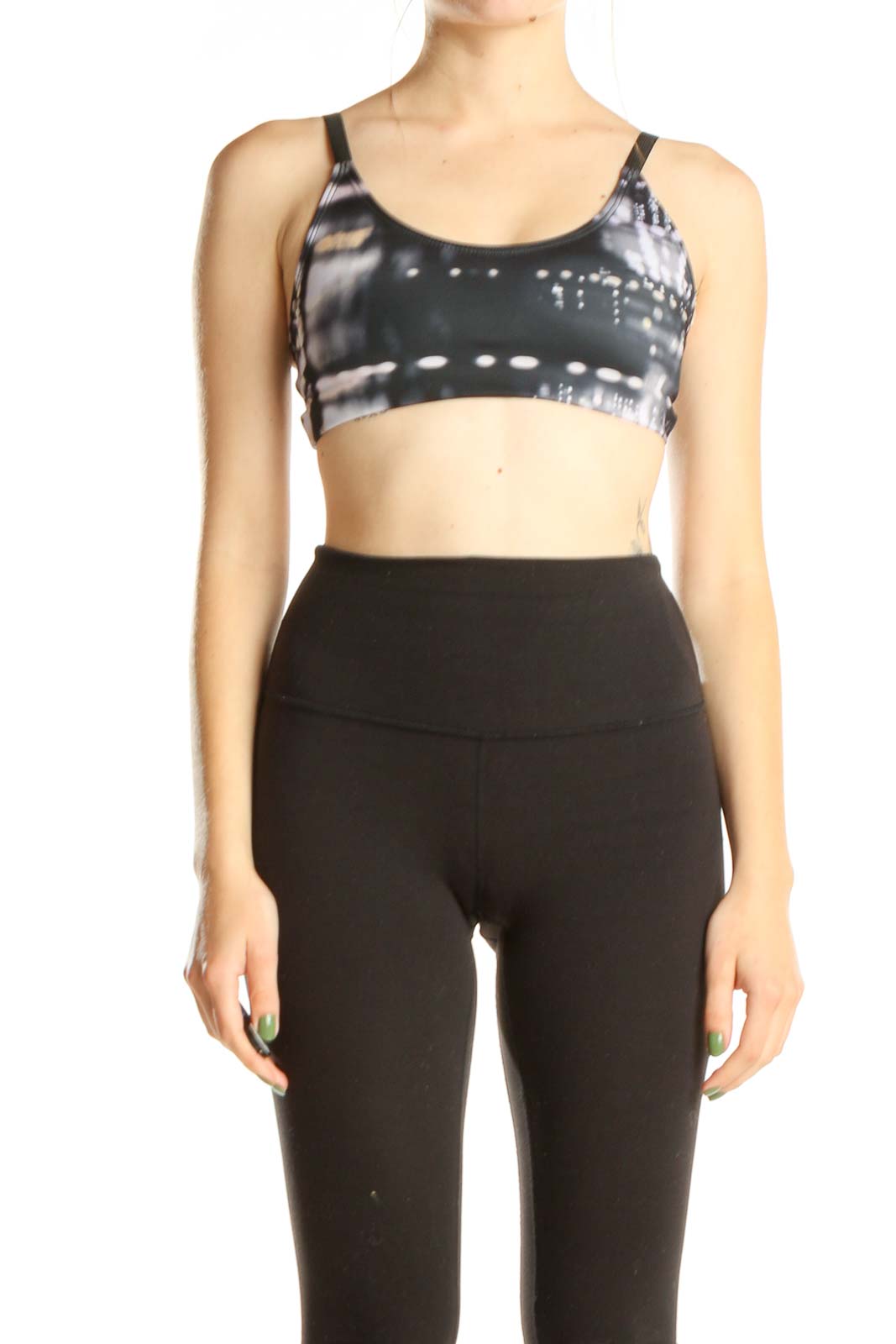 Gray Graphic Print Activewear Sports Bra Front