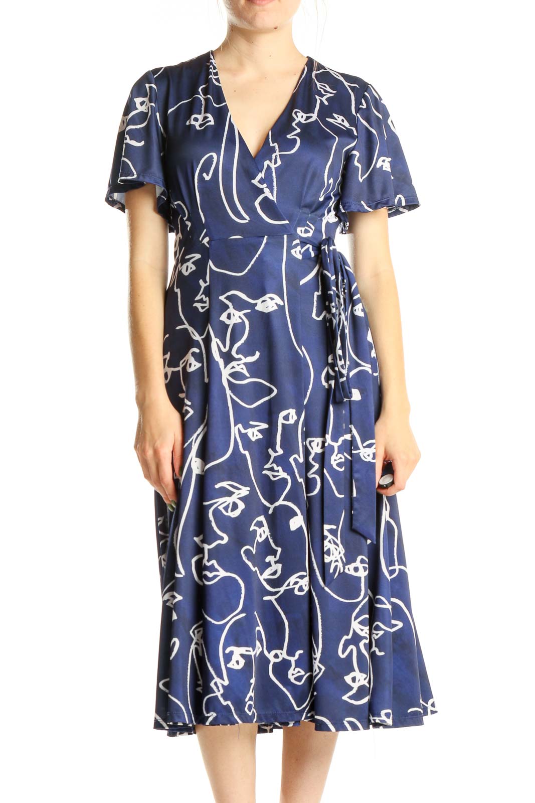 Blue Abstract Print Day Fit & Flare Dress Front