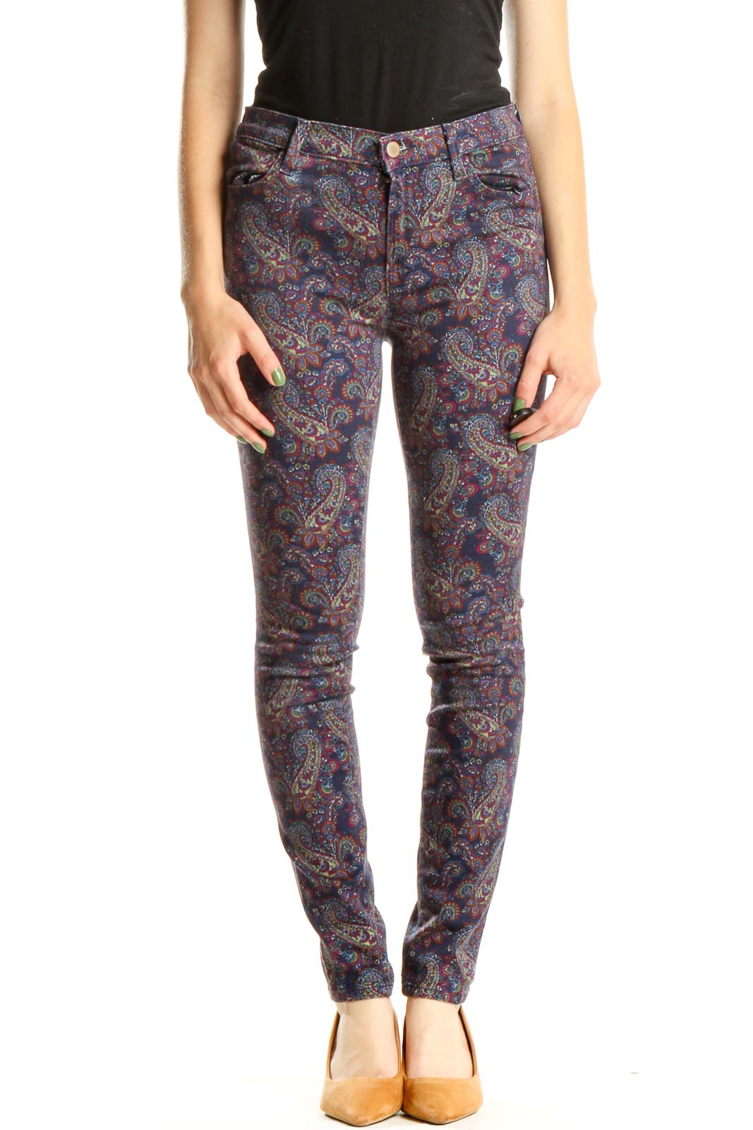 Purple Paisley Skinny Jeans Front
