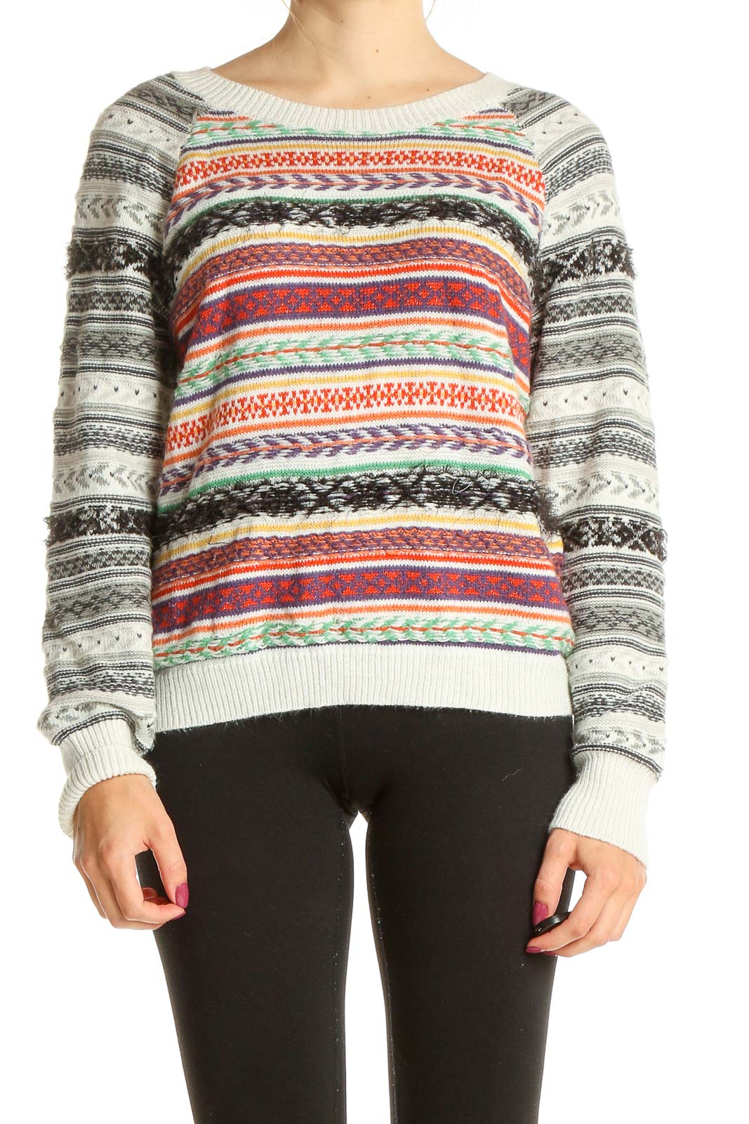 Multicolor Printed Holiday Sweater Front