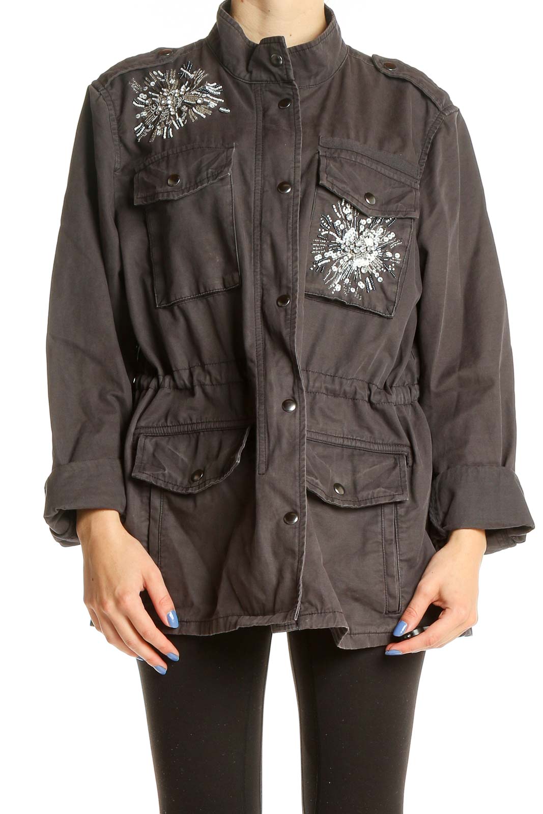 Gray Embellished Jacket Front