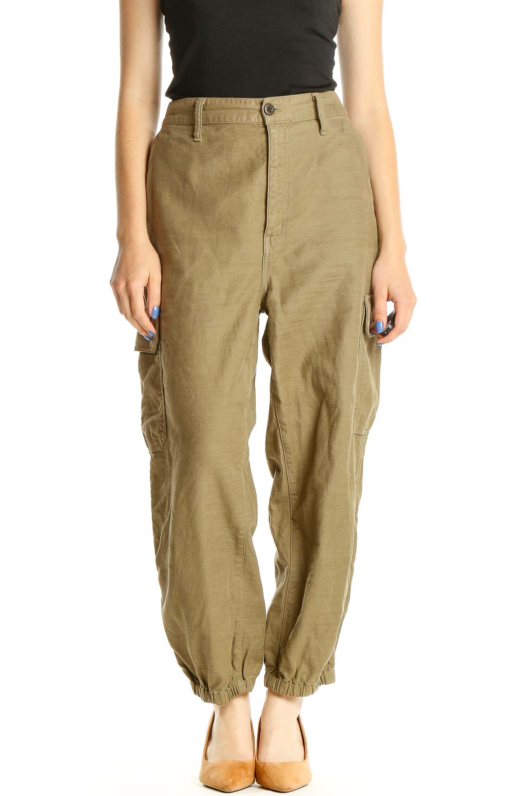 Green Textured All Day Wear Cargos Pants Front