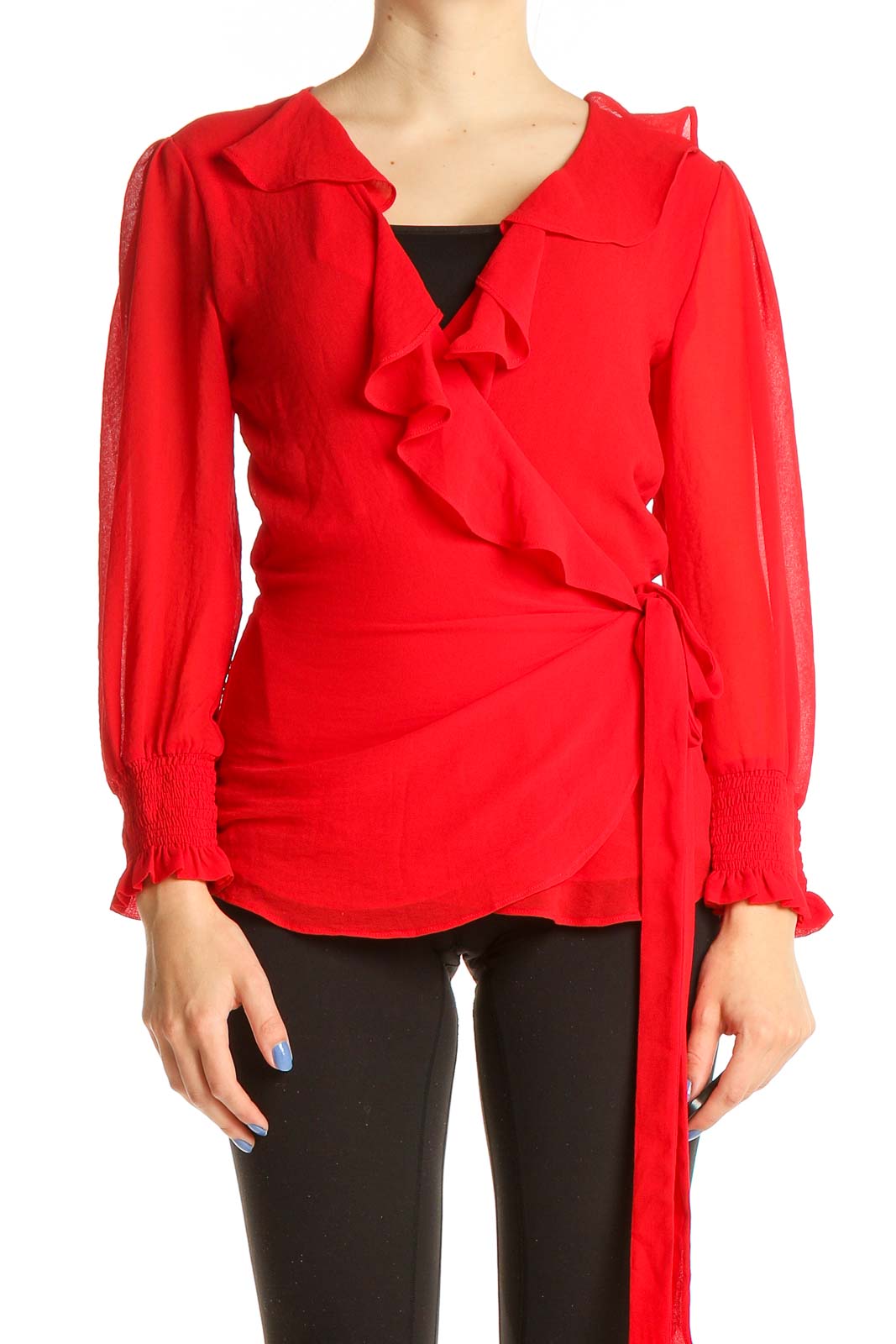 Red Retro Wrap Top Front