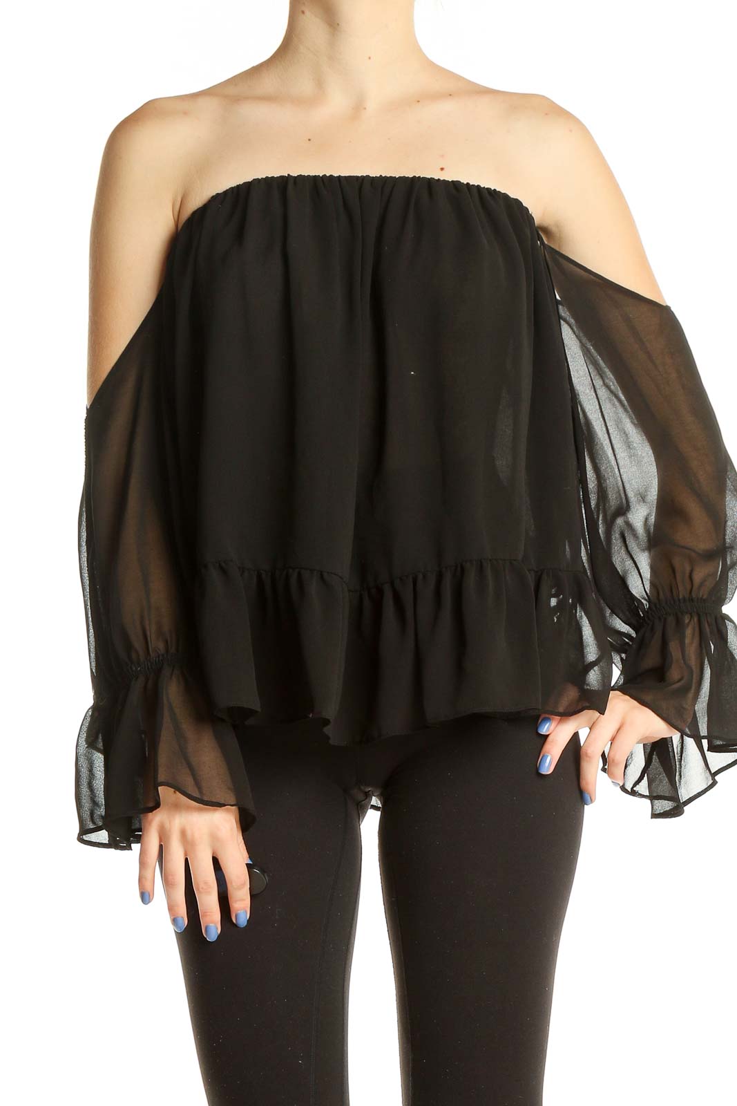 Black Off The Shoulder All Day Wear Top Front