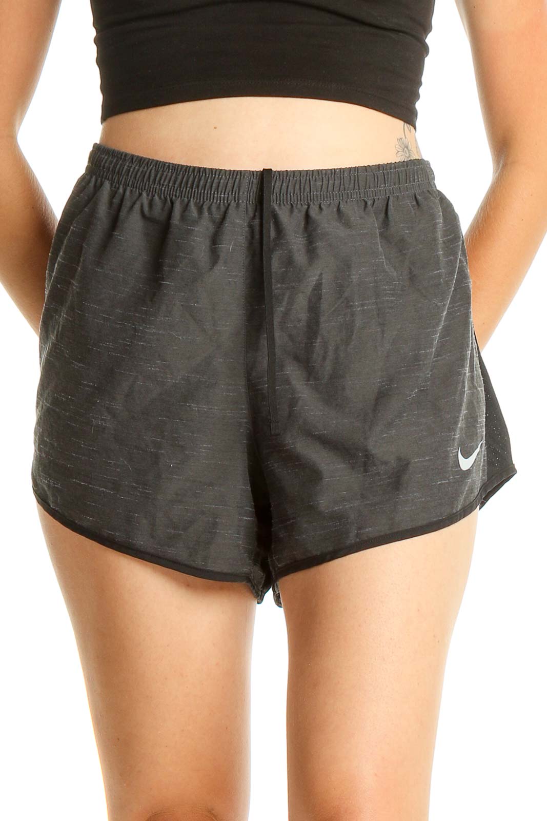 Gray Solid Activewear Shorts Front