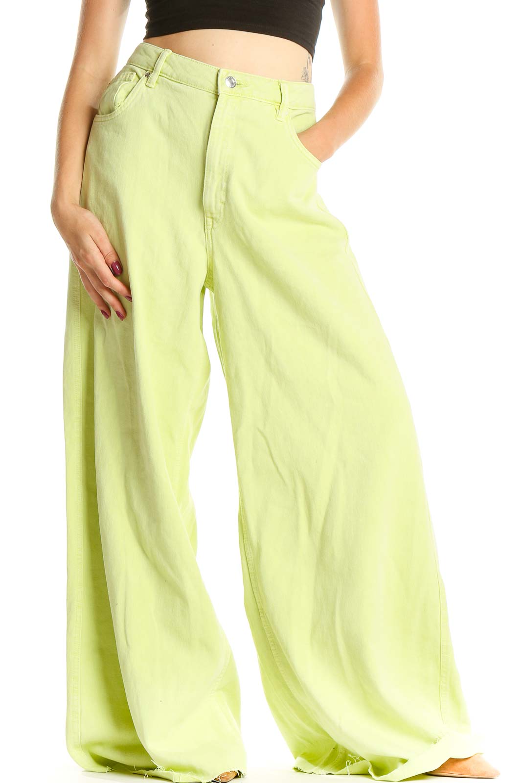 Green Wide Leg Jeans Front