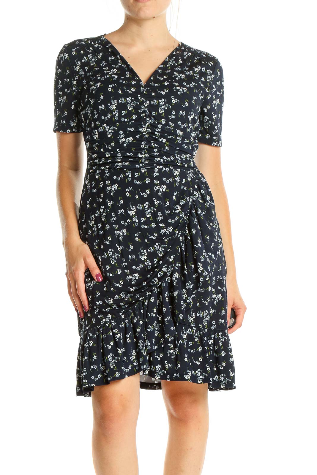 Blue Floral Print Day Fit & Flare Dress Front