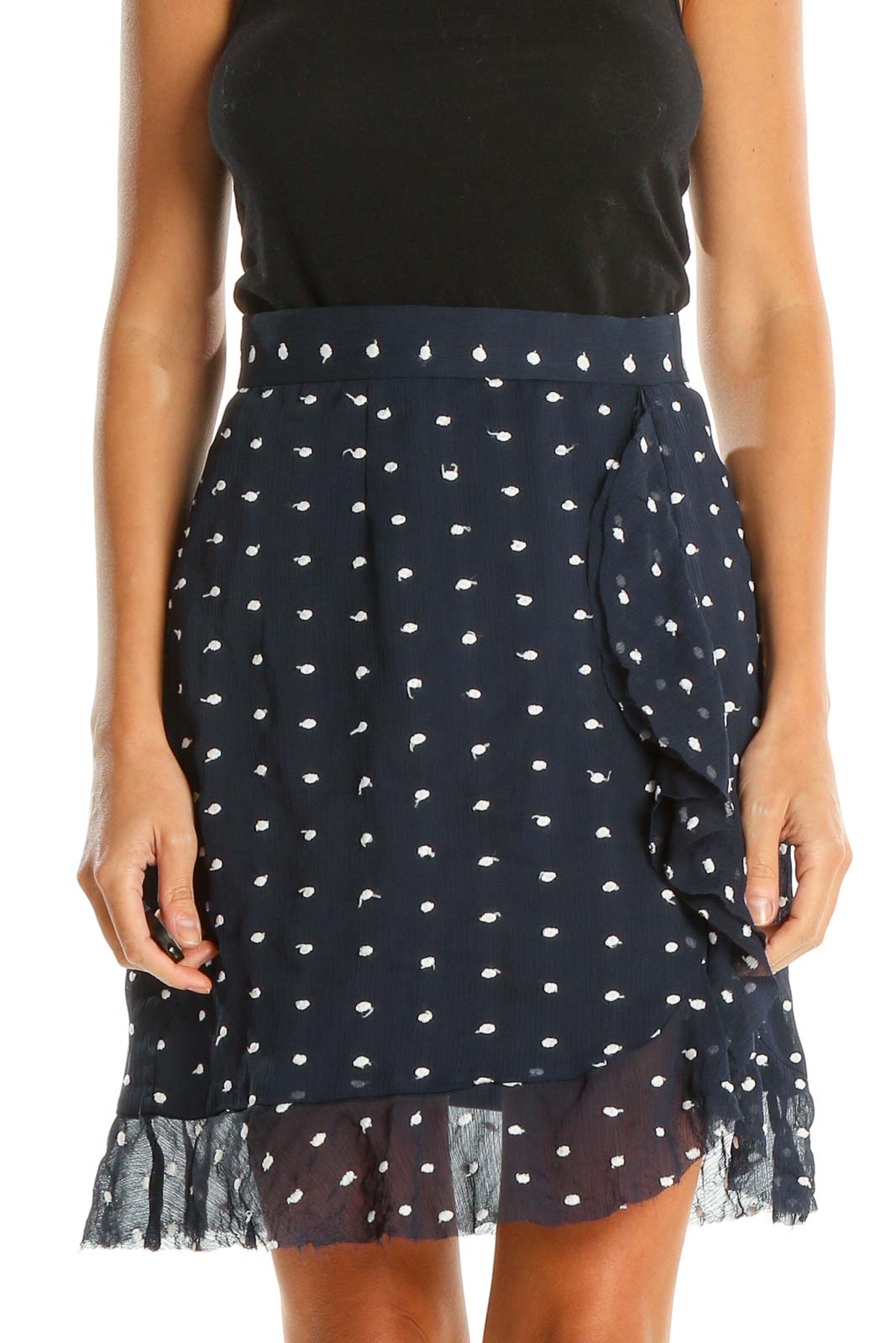 Blue Polka Dot All Day Wear A-Line Skirt Front