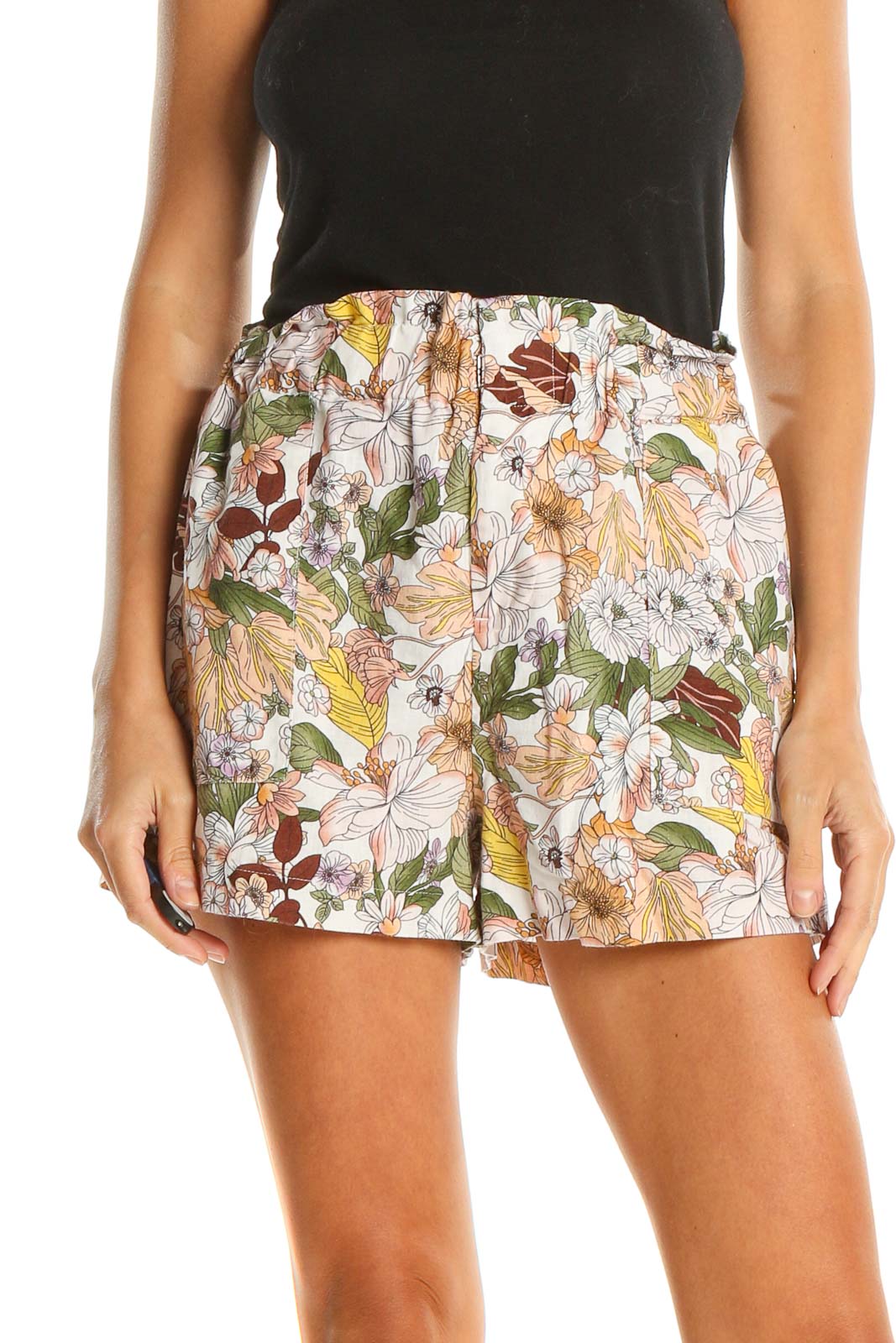 Multicolor Tropical Print Chic Shorts Front